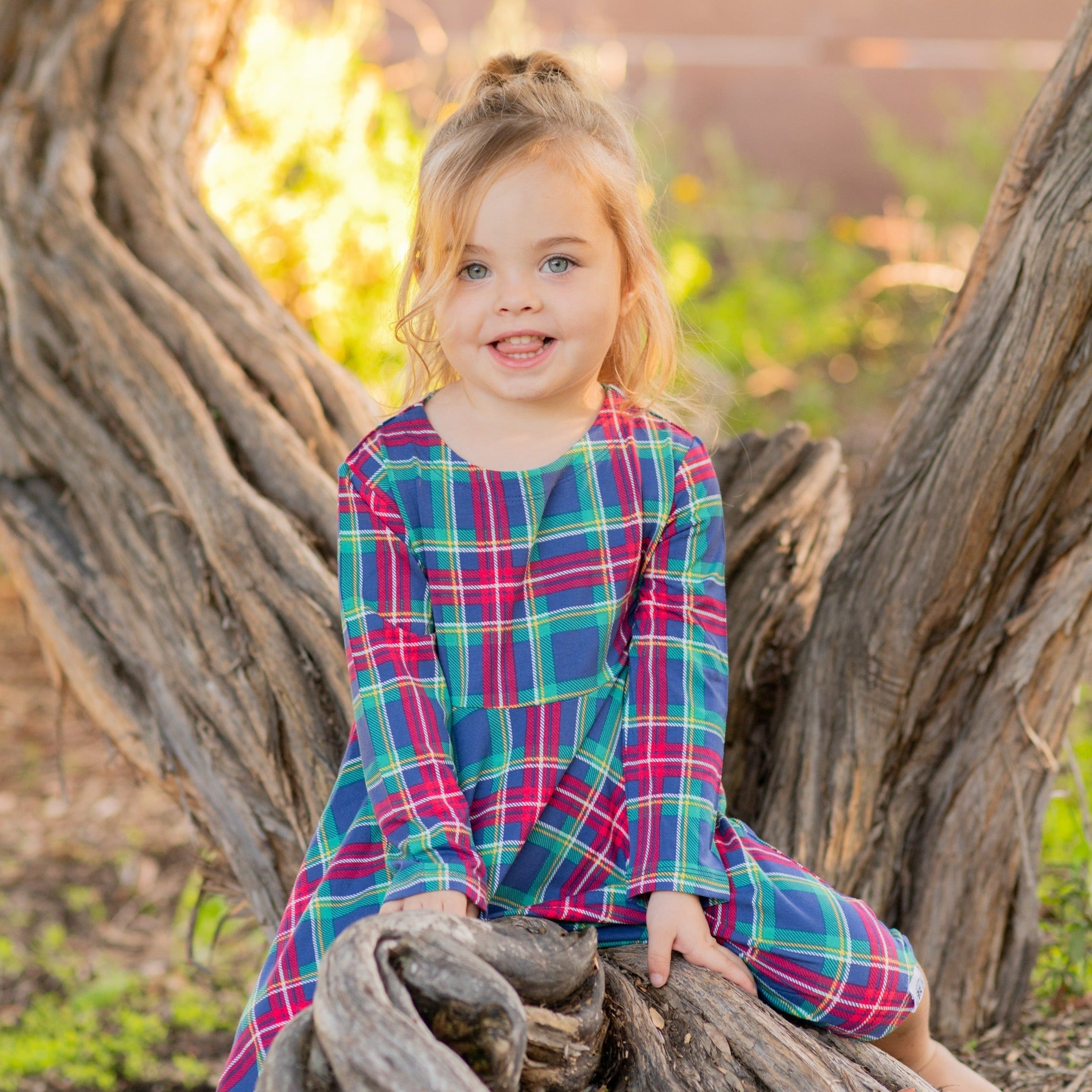 Swirly Girl Dress - Navy Tartan