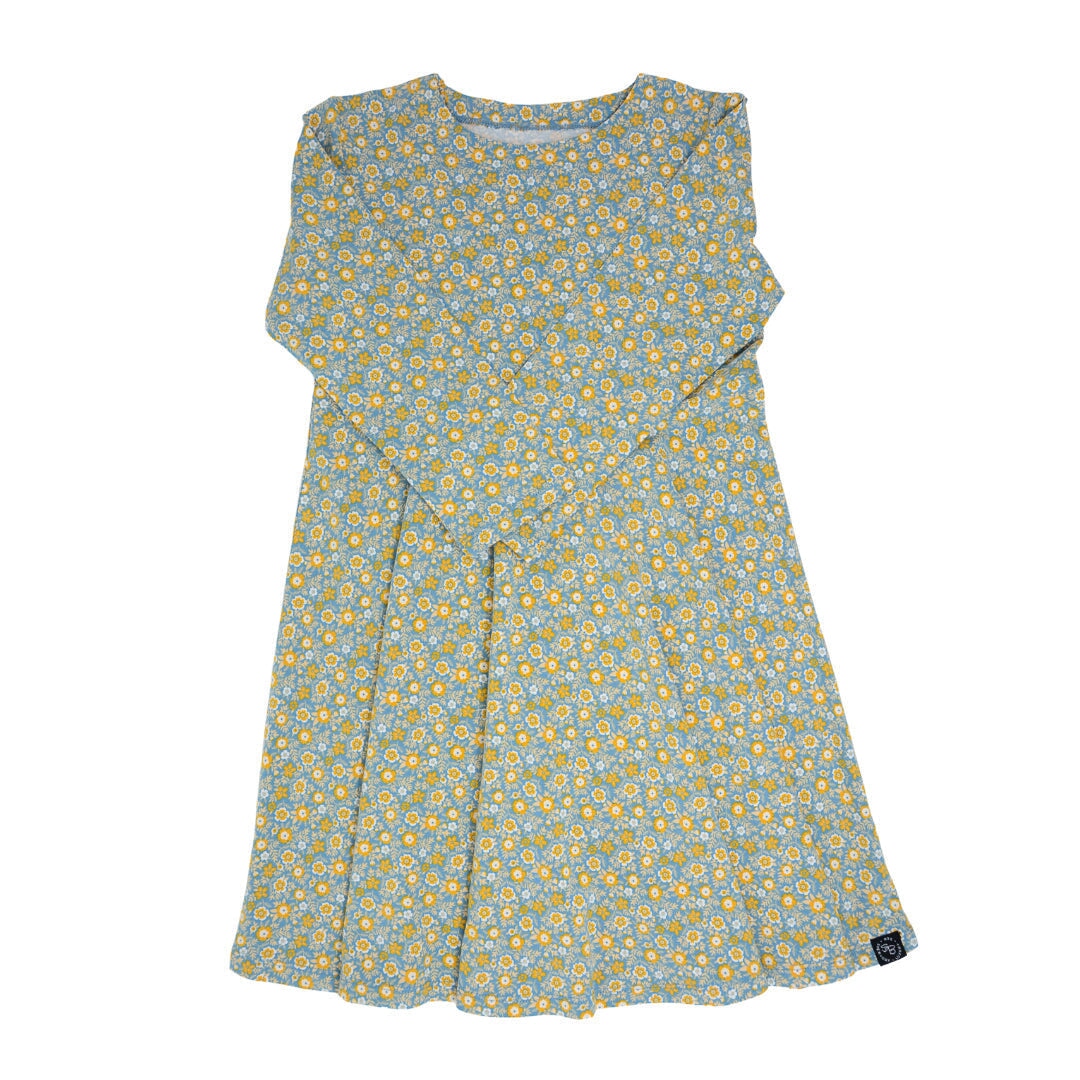 Swirly Girl Dress - Blue Gold Flower