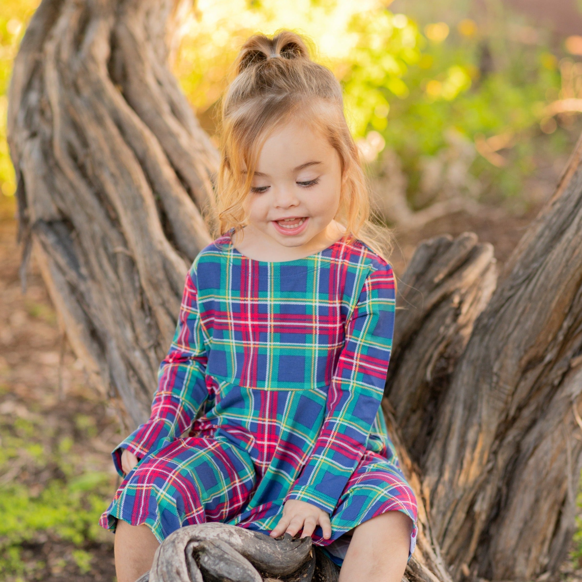 Swirly Girl Dress - Navy Tartan