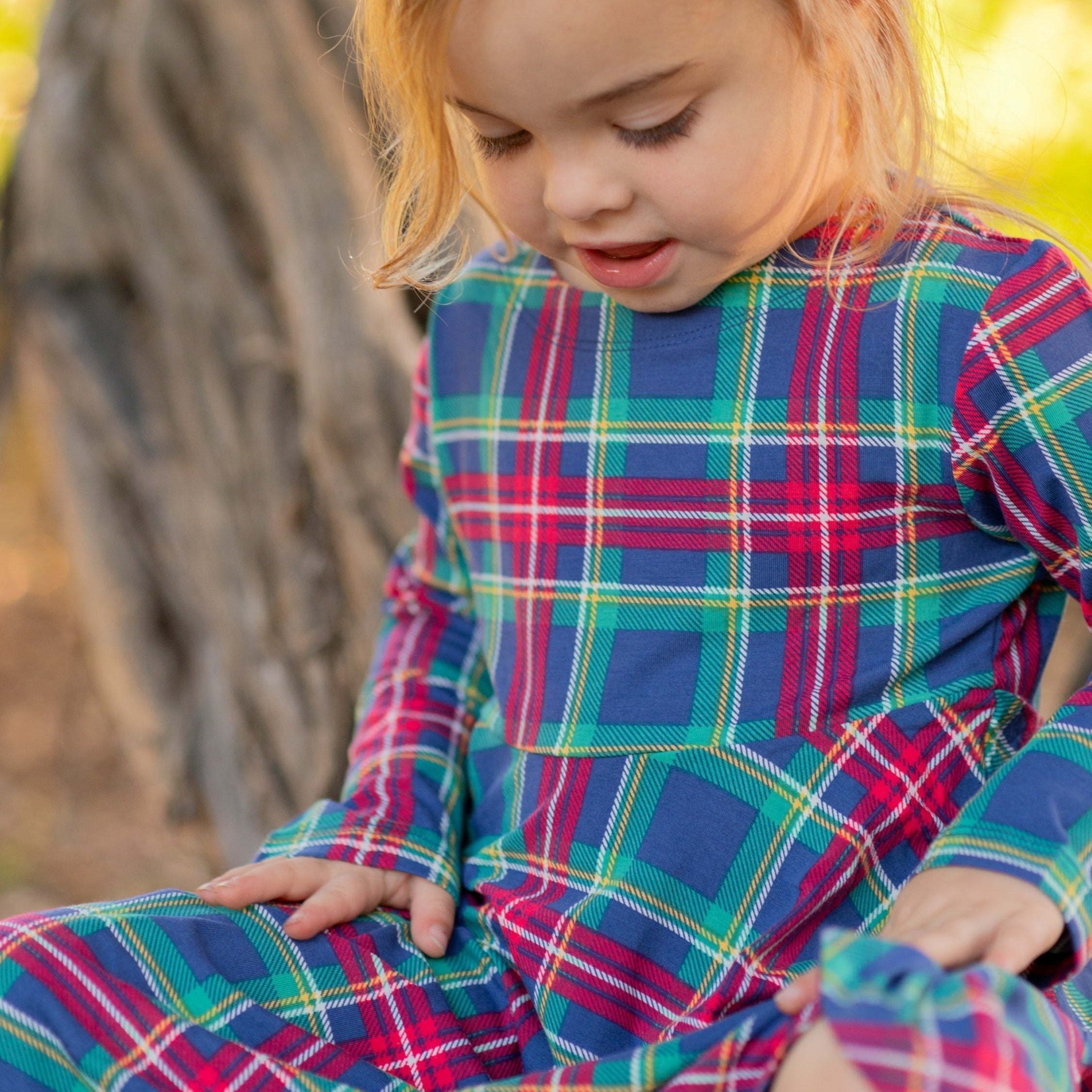 Swirly Girl Dress - Navy Tartan