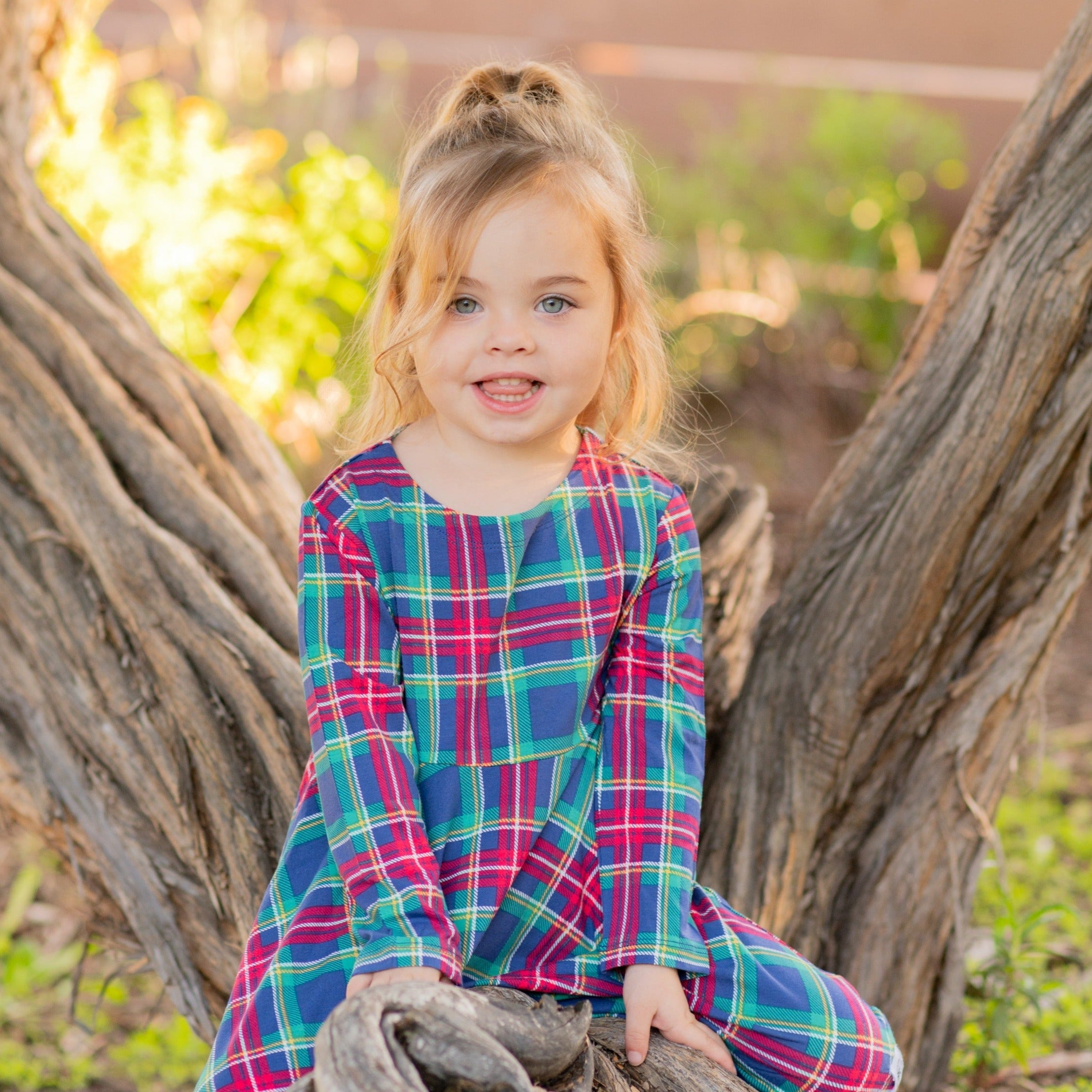 Swirly Girl Dress - Navy Tartan