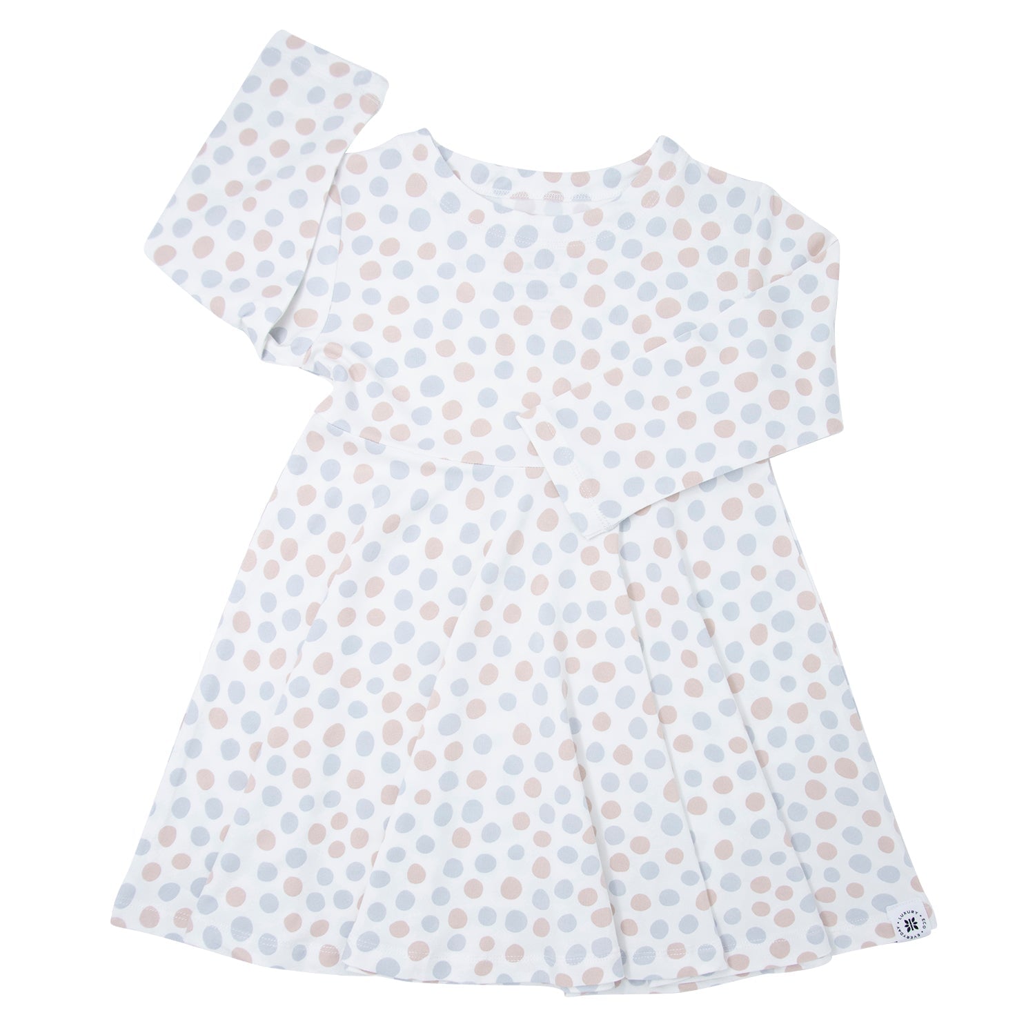 Swirly Girl Dress Long Sleeve - Polka Dot Grey