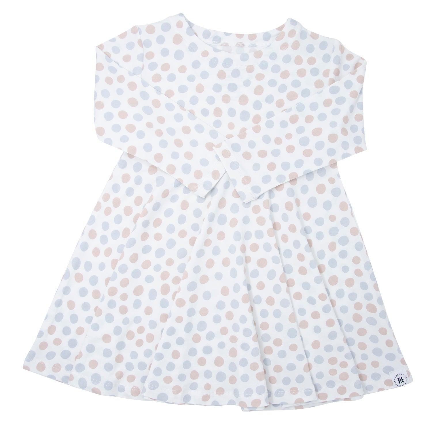 Swirly Girl Dress Long Sleeve - Polka Dot Grey