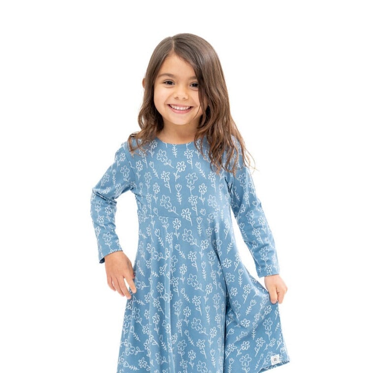 Swirly Girl Dress - Blue Doodle