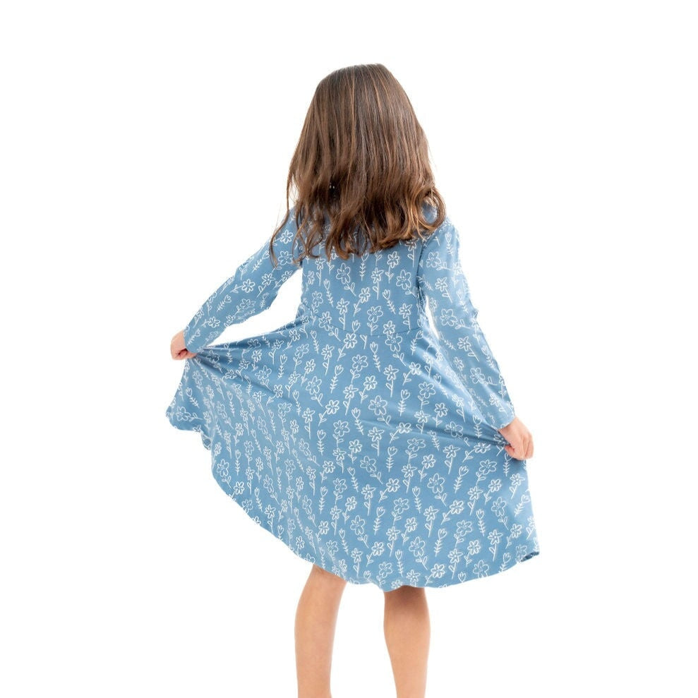 Swirly Girl Dress - Blue Doodle