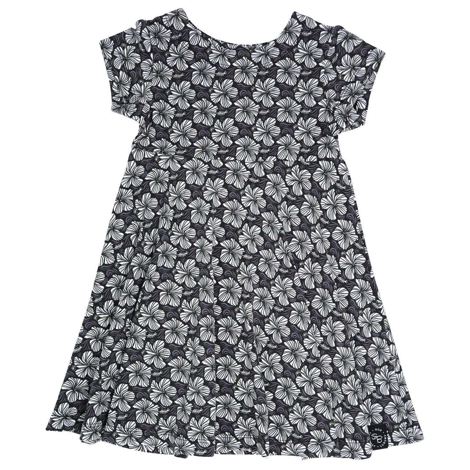 Swirly Girl Short Sleeve Dress - Black Hibiscus