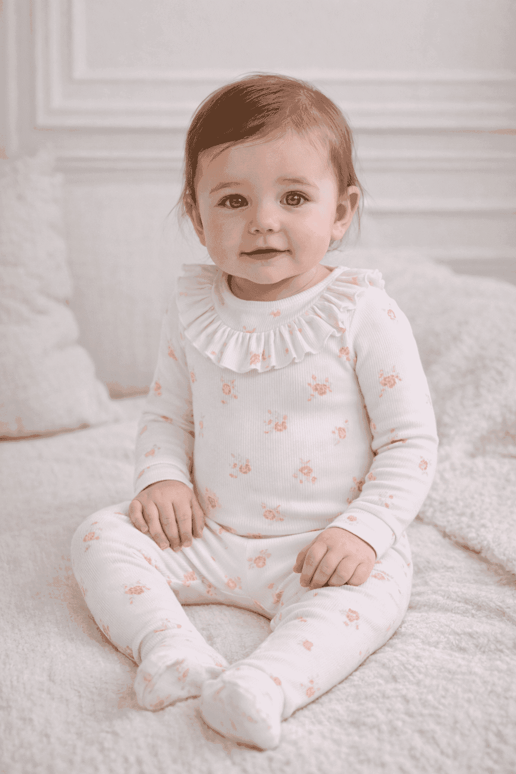 Syrine  | Girls Ivory Cotton Ditzy Rose Print Babysuit Set