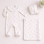Syrine  | Girls Ivory Cotton Ditzy Rose Print Babysuit Set