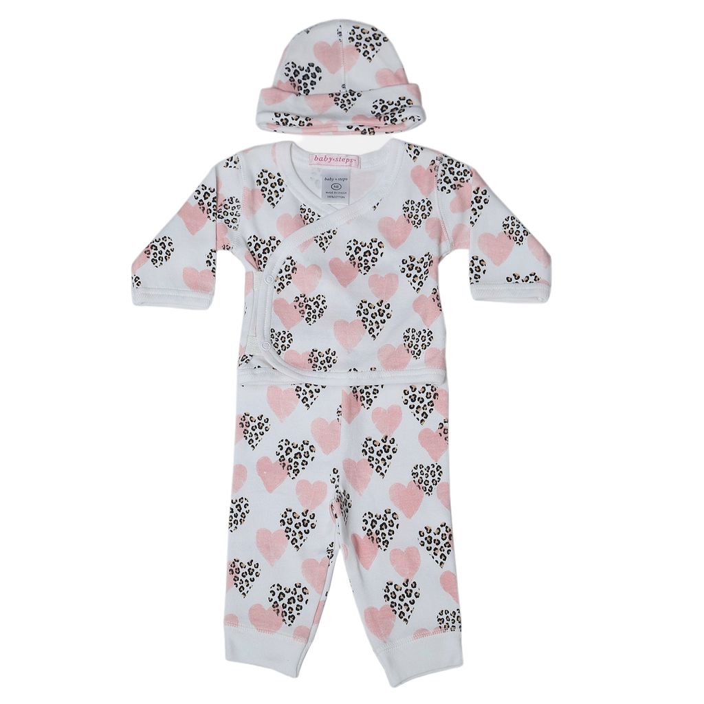 Baby 3 Piece Set - Leopard Hearts