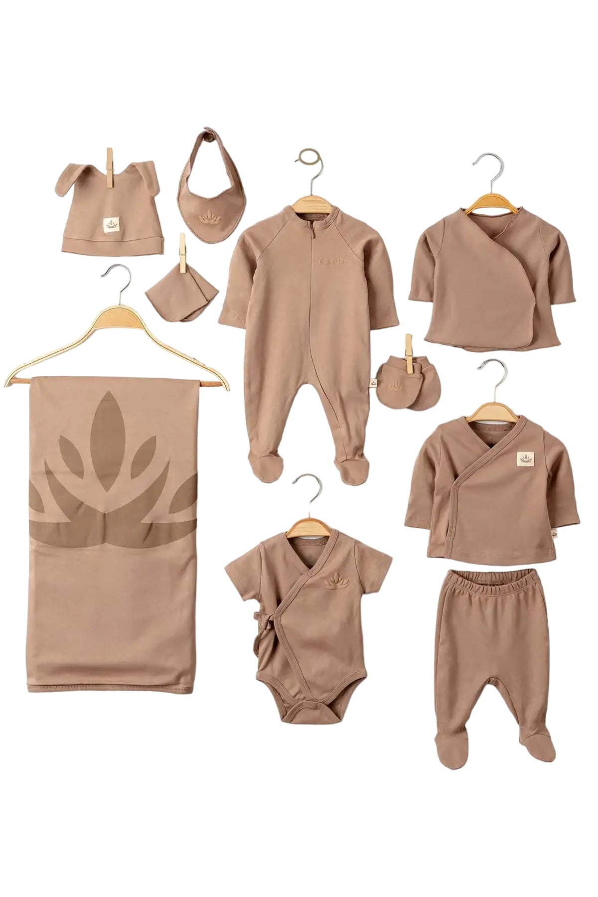 Organic Cotton Newborn Brown Coming Home Set - 10 Pcs