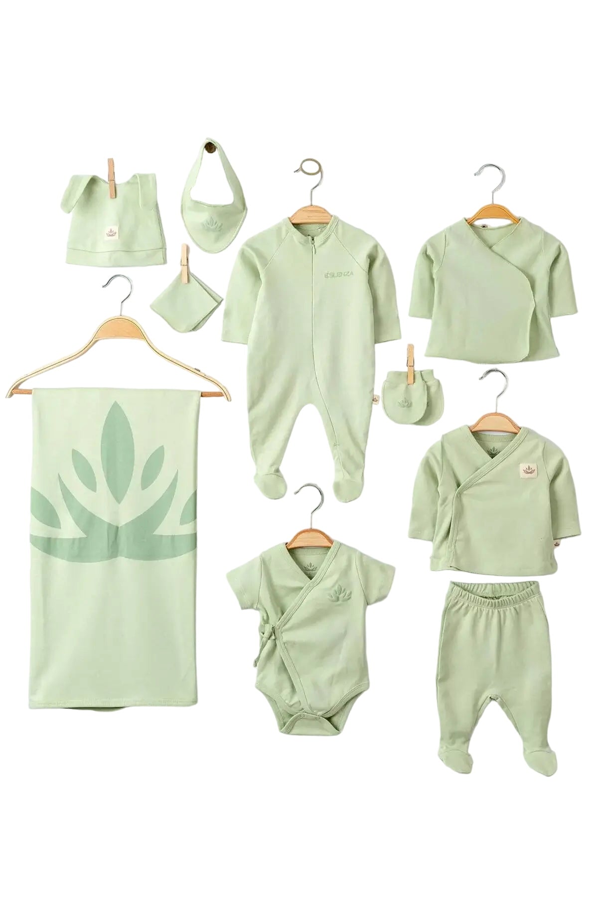 Organic Cotton Newborn Green Coming Home Set - 10 Pcs