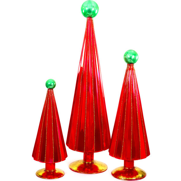 Pleated Tree, Red Green Set Of 3