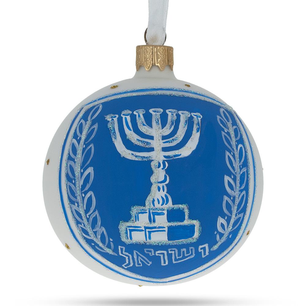 Israel's Heritage: Coat Of Arms Blown Glass Ball Christmas Ornament 3.25 Inches