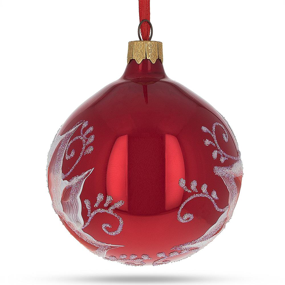 Elegant Red Lilies Blown Glass Ball Christmas Ornament 3.25 Inches