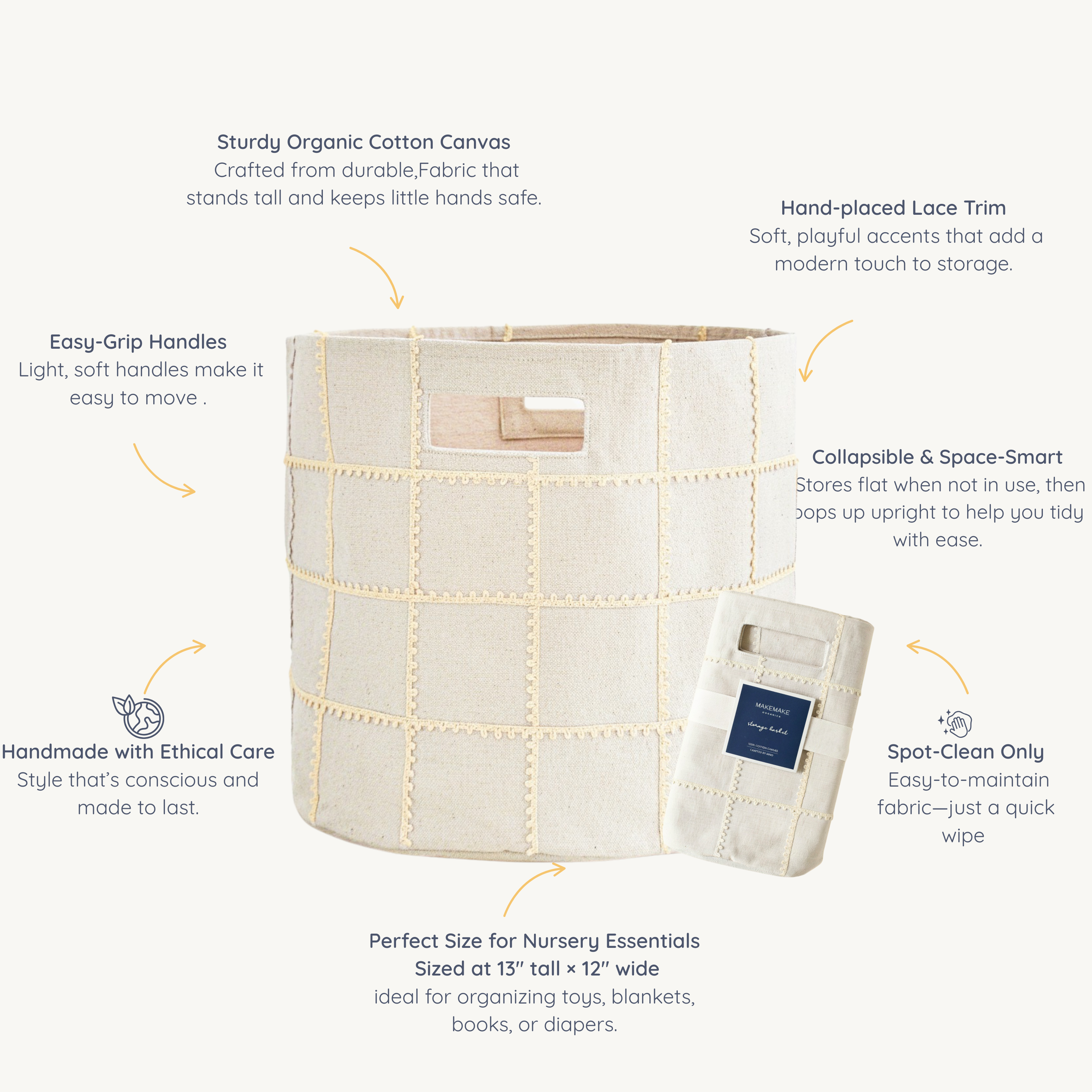 Handmade Canvas Storage Basket Mesh Lace -oat