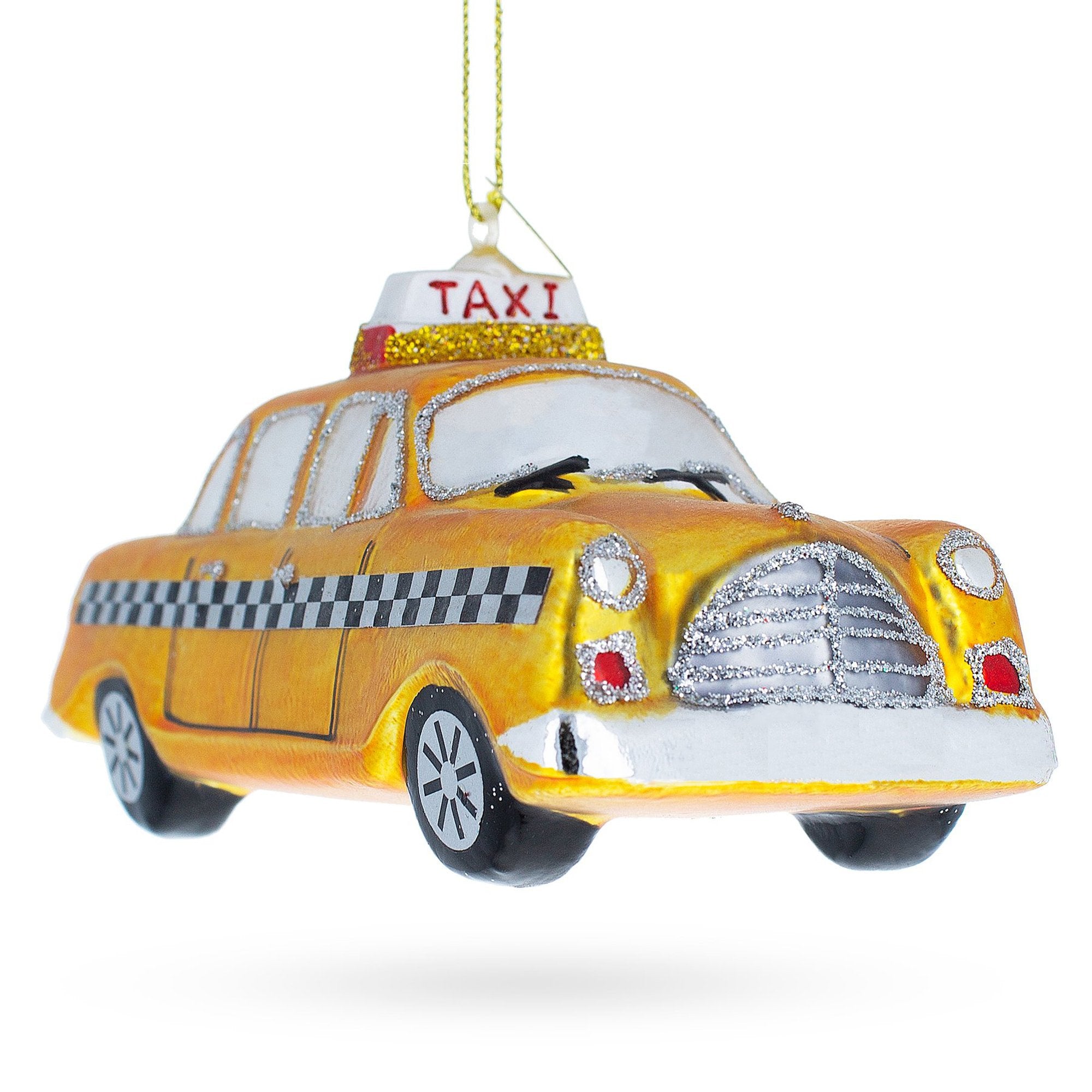 New York Yellow Taxi Blown Glass Christmas Ornament