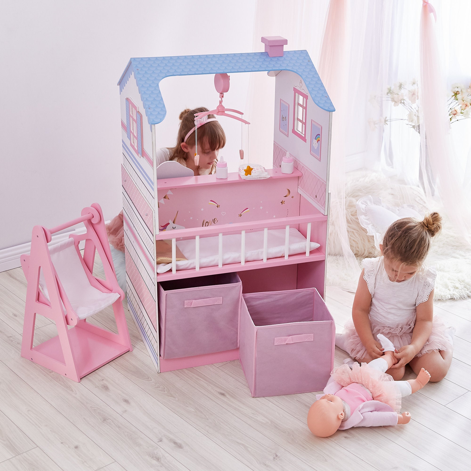 Olivia's Little World Baby Doll Changing Station Dollhouse With Storage, Pink