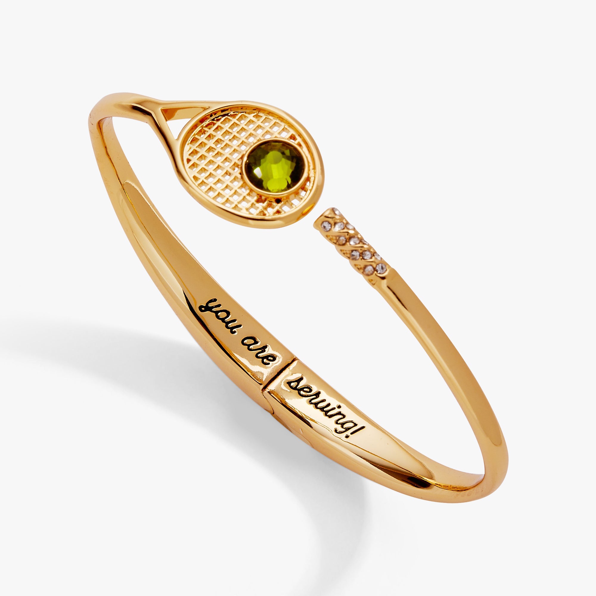 Tennis Racket 'you Are Serving' Hinge Cuff Bracelet