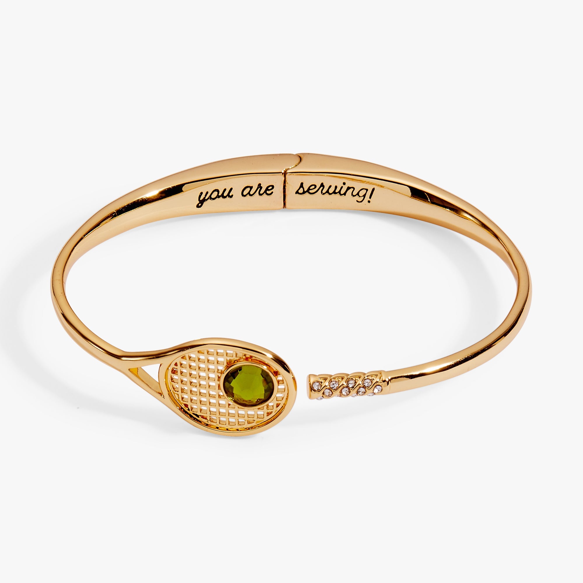 Tennis Racket 'you Are Serving' Hinge Cuff Bracelet