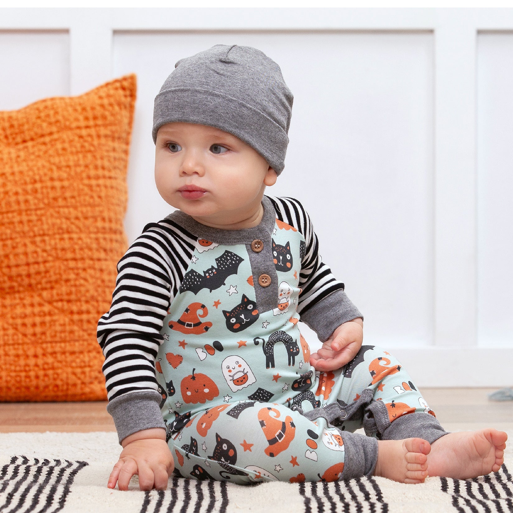 Halloween Pumpkin-pals Henley Bamboo Romper