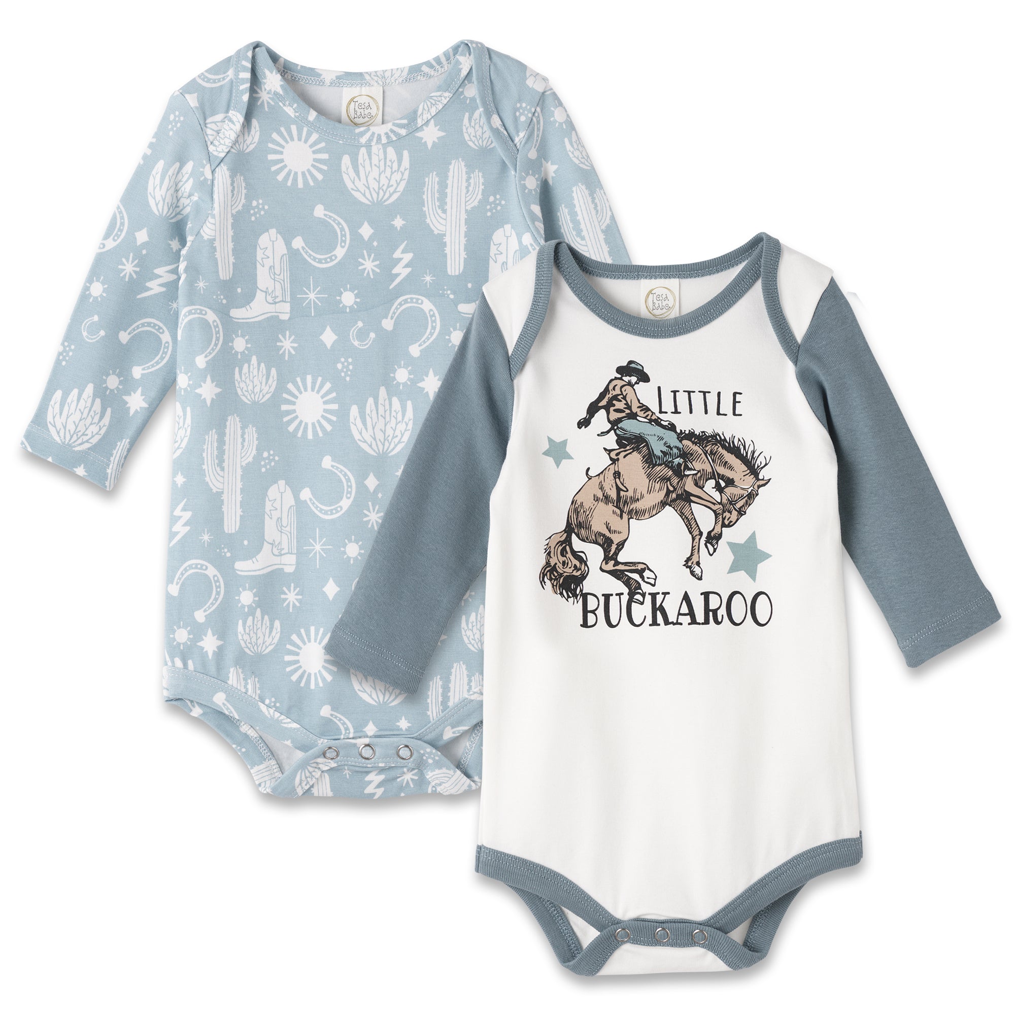 Wild West/blue Little Buckaroo Set Of Bodysuits