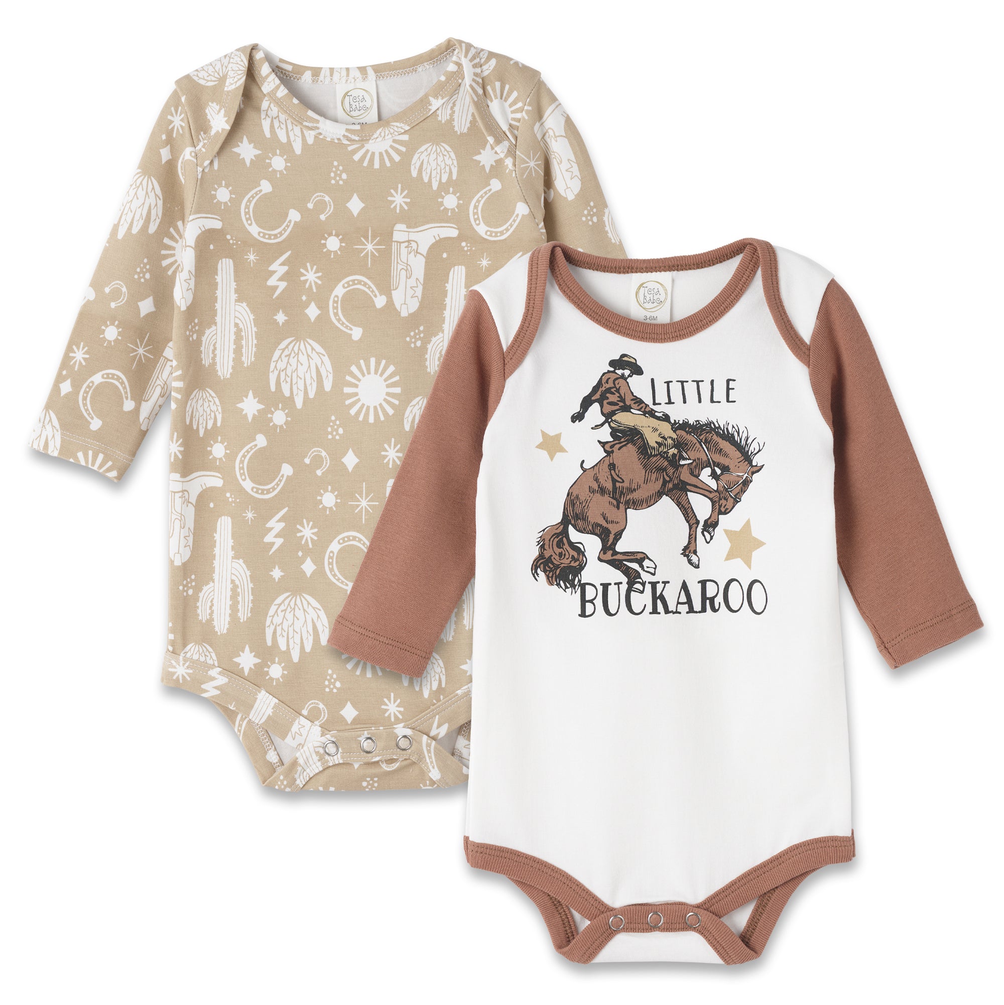 Wild West/tan Little Buckaroo Set Of Bodysuits