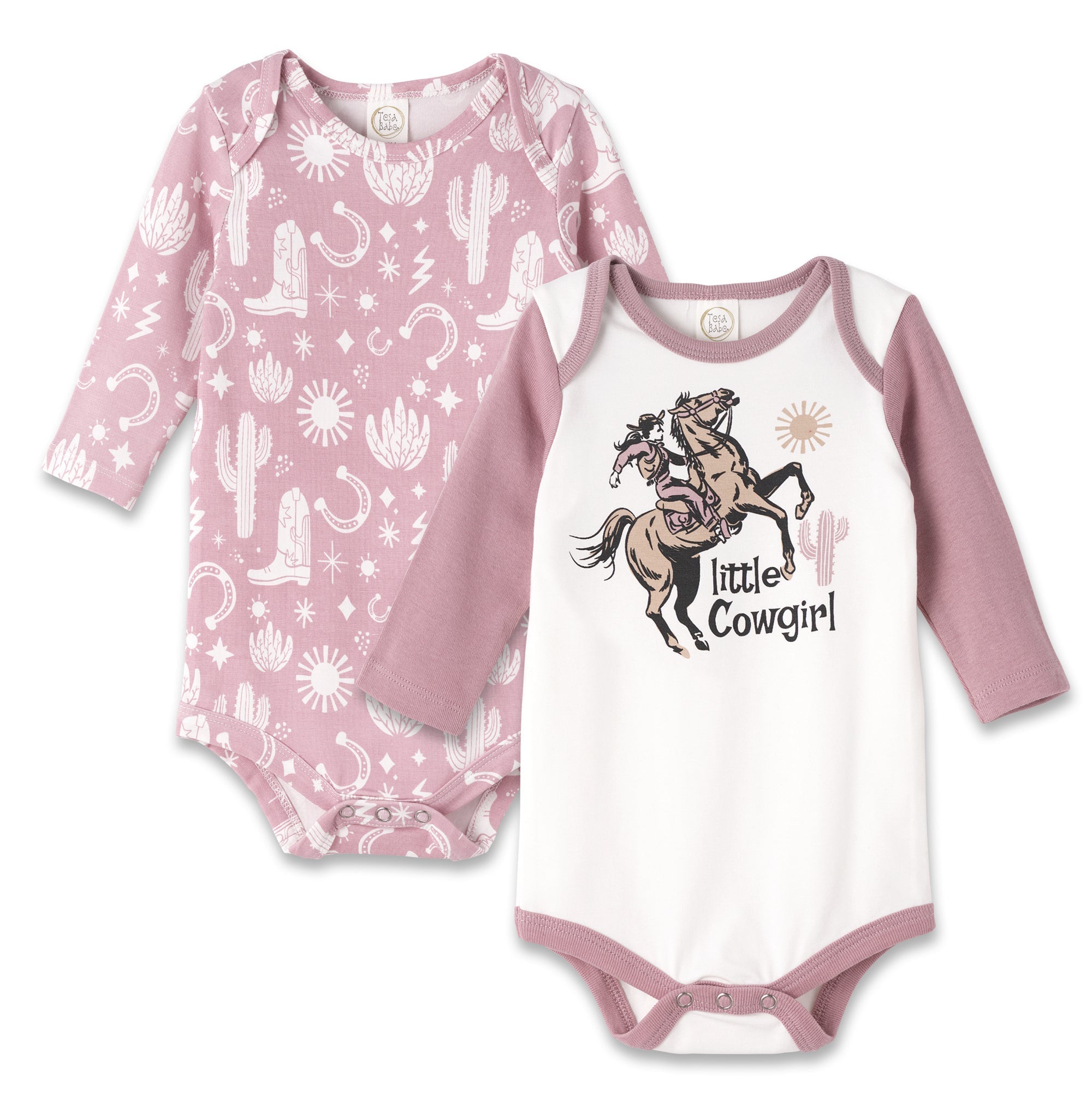 Wild West/pink Little Cowgirl Set Of Bodysuits