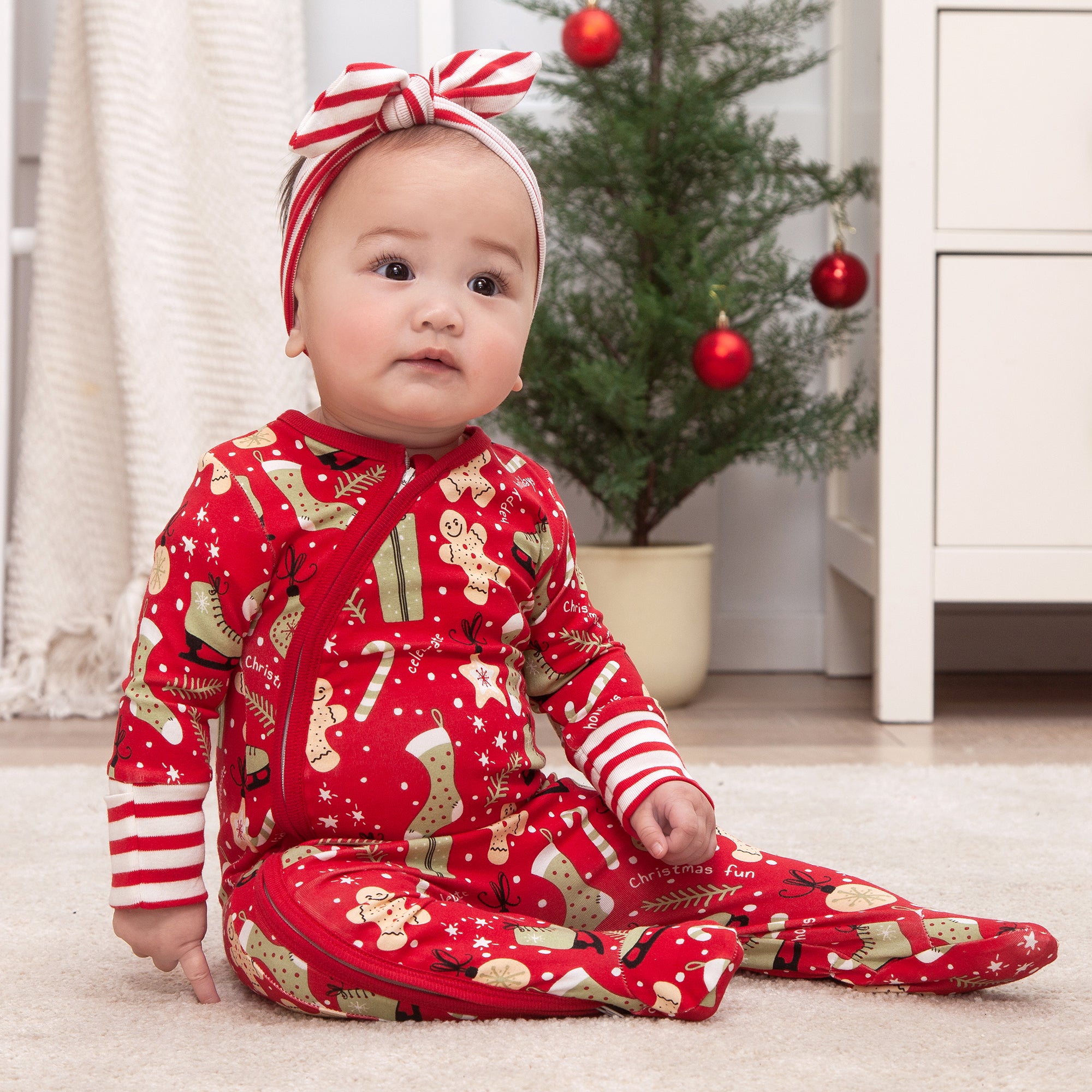 Christmas Collage Bamboo Zipper Romper