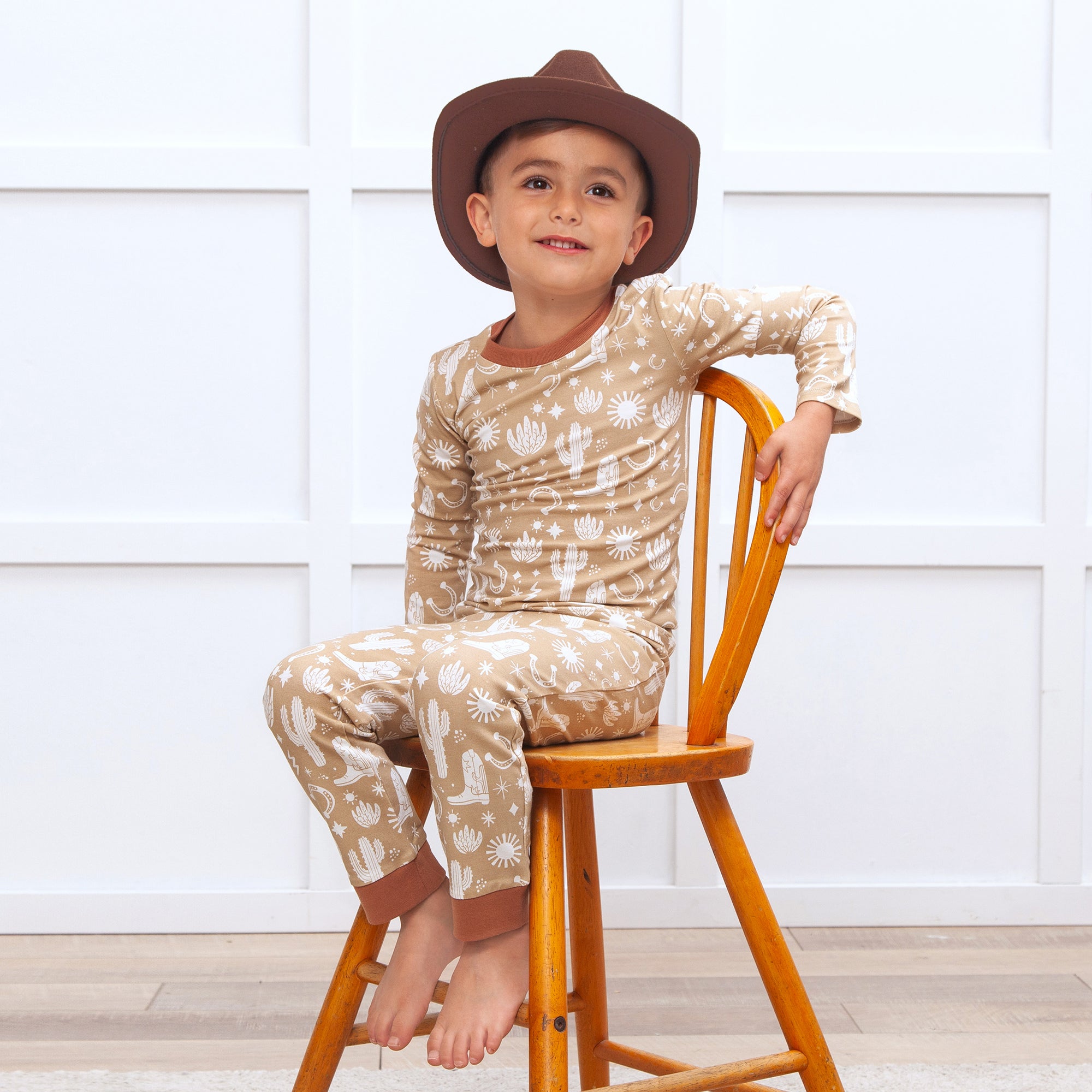 Wild West/tan Kids Bamboo Pajama Set