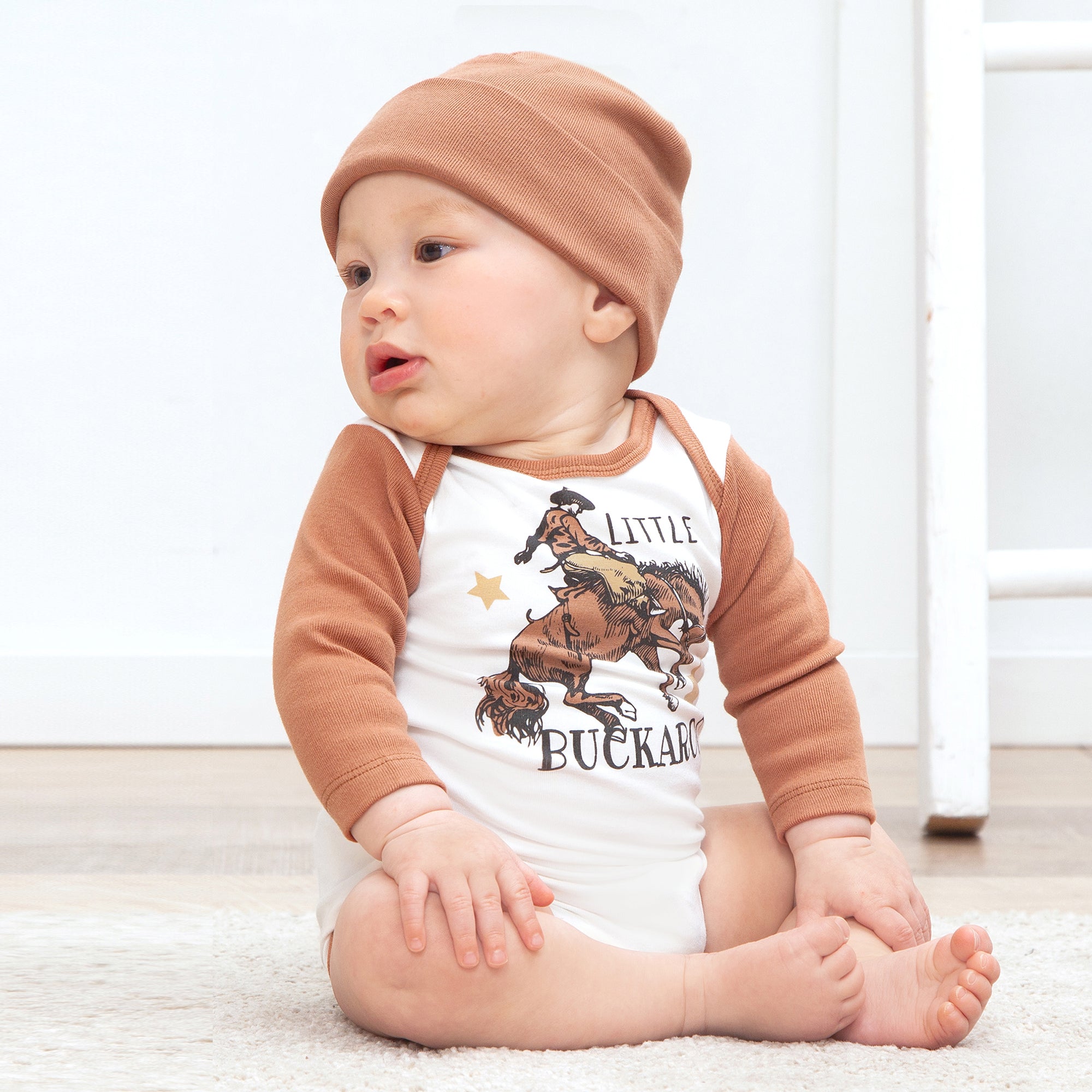 Wild West/tan Little Buckaroo Set Of Bodysuits