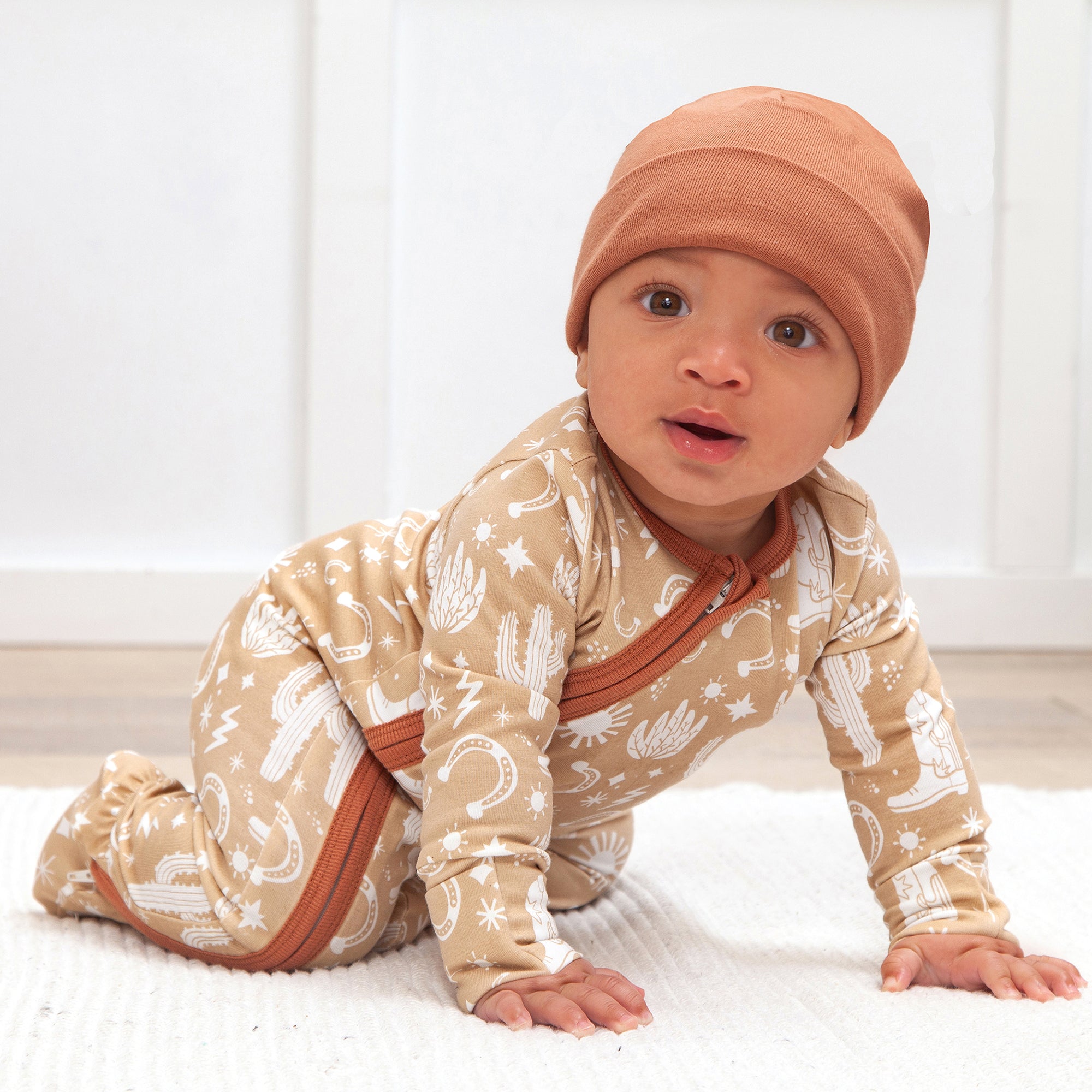 Wild West/tan Bamboo Zipper Romper