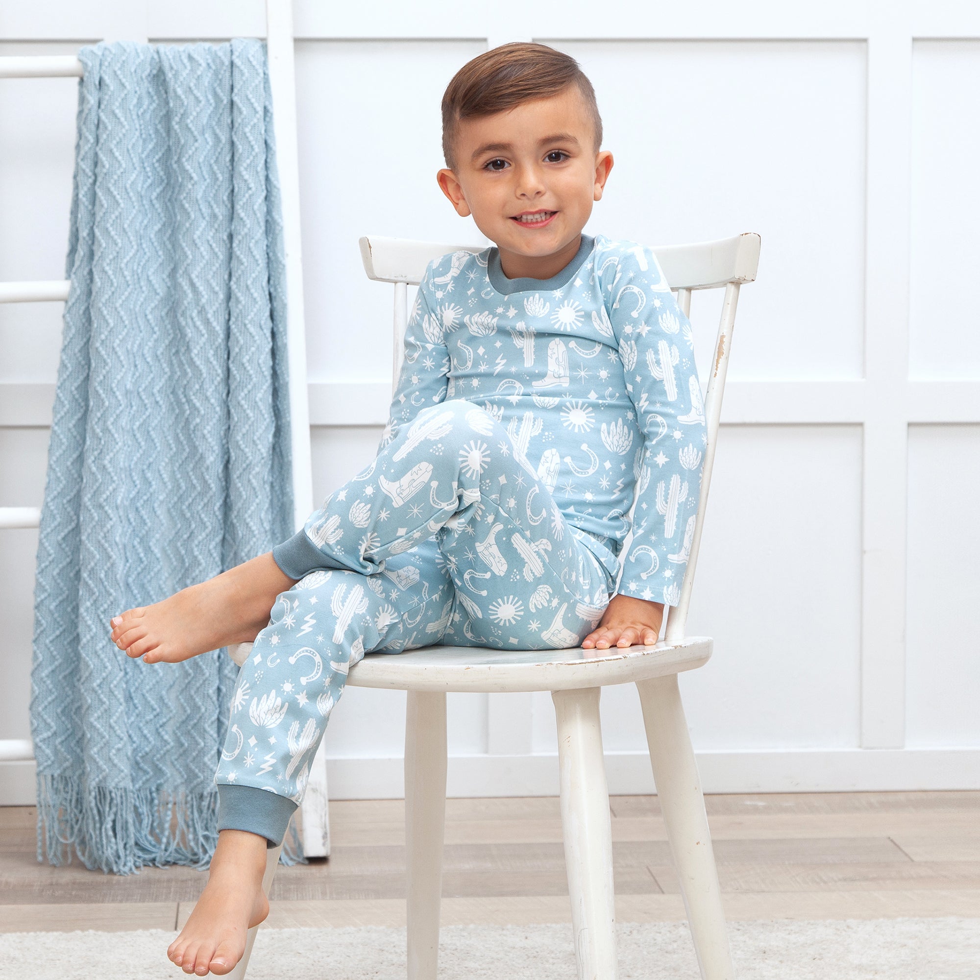 Wild West/blue Kids Bamboo Pajama Set