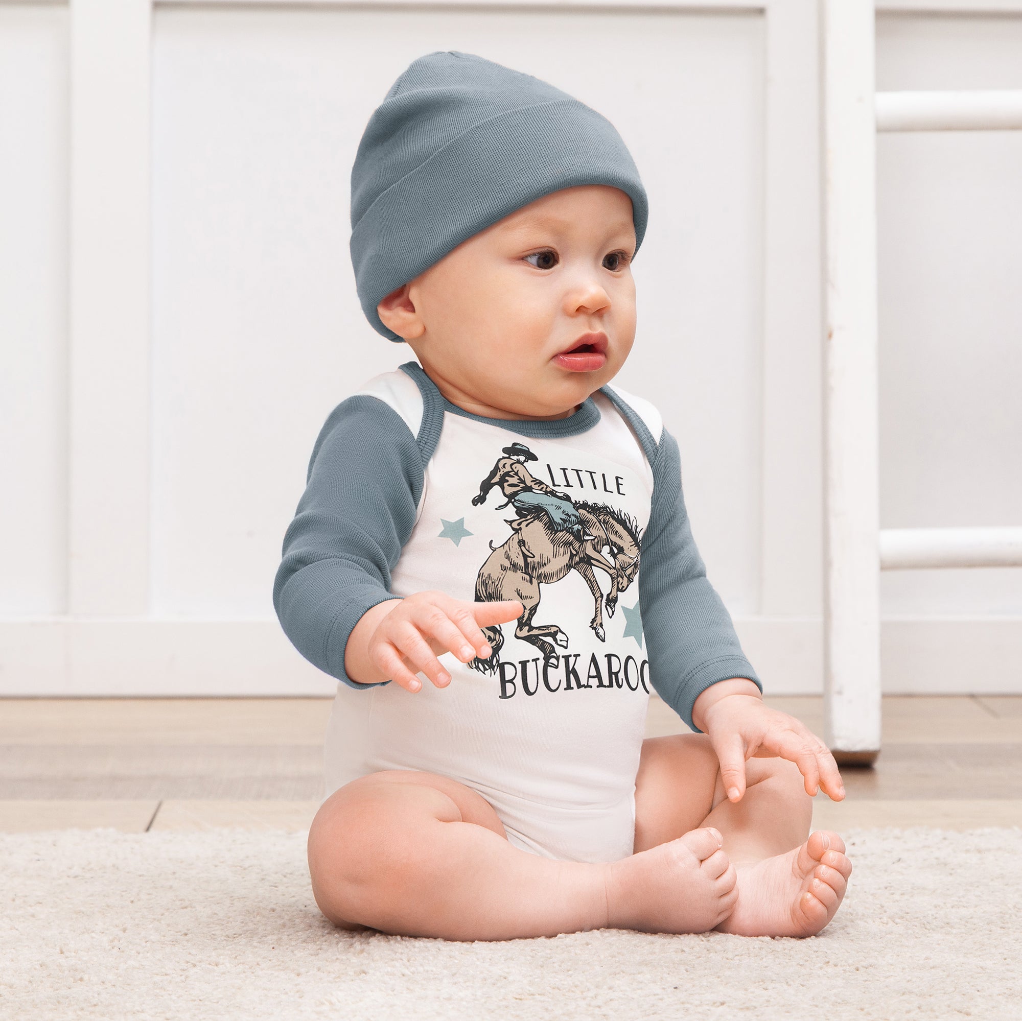 Wild West/blue Little Buckaroo Set Of Bodysuits