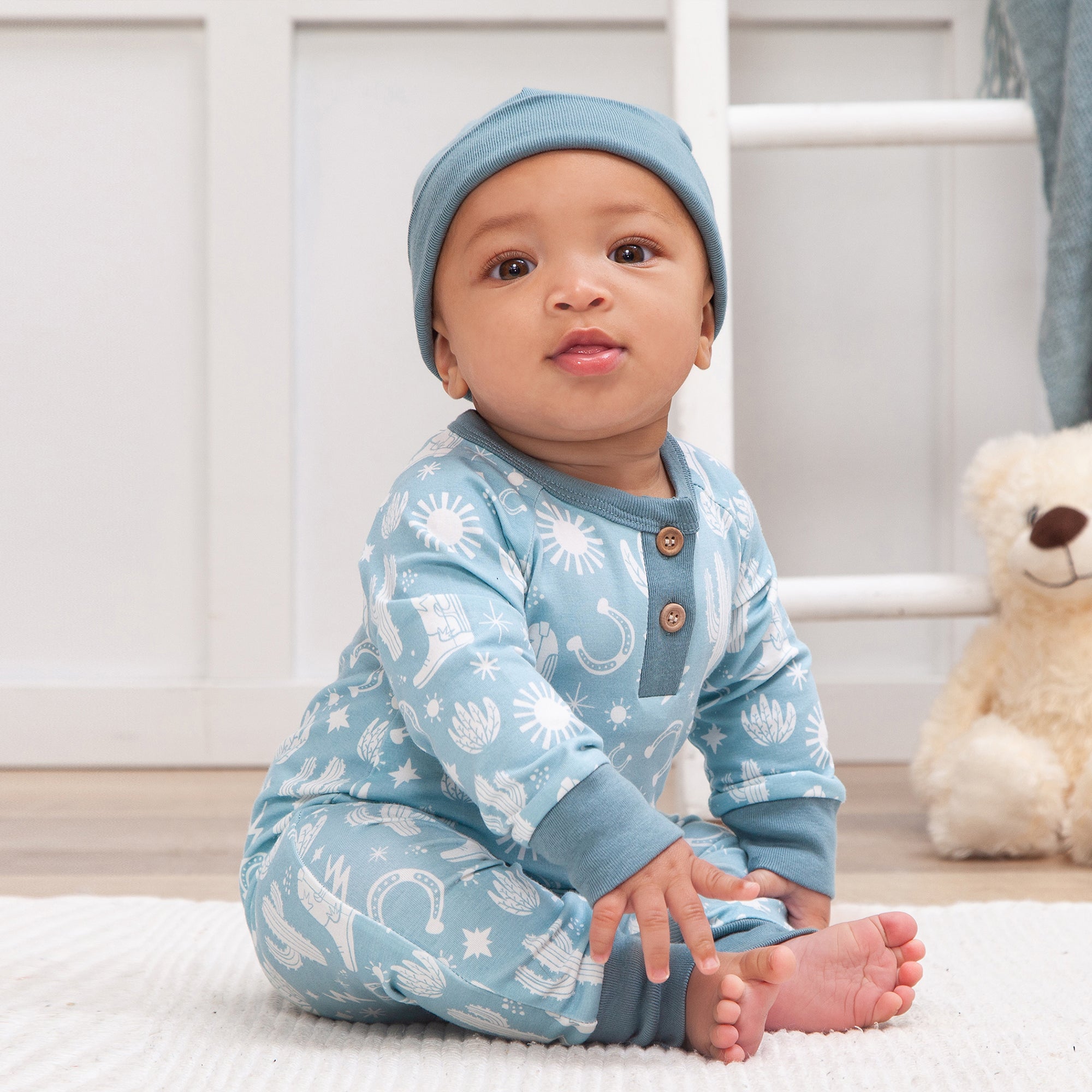 Wild West/blue Bamboo Romper