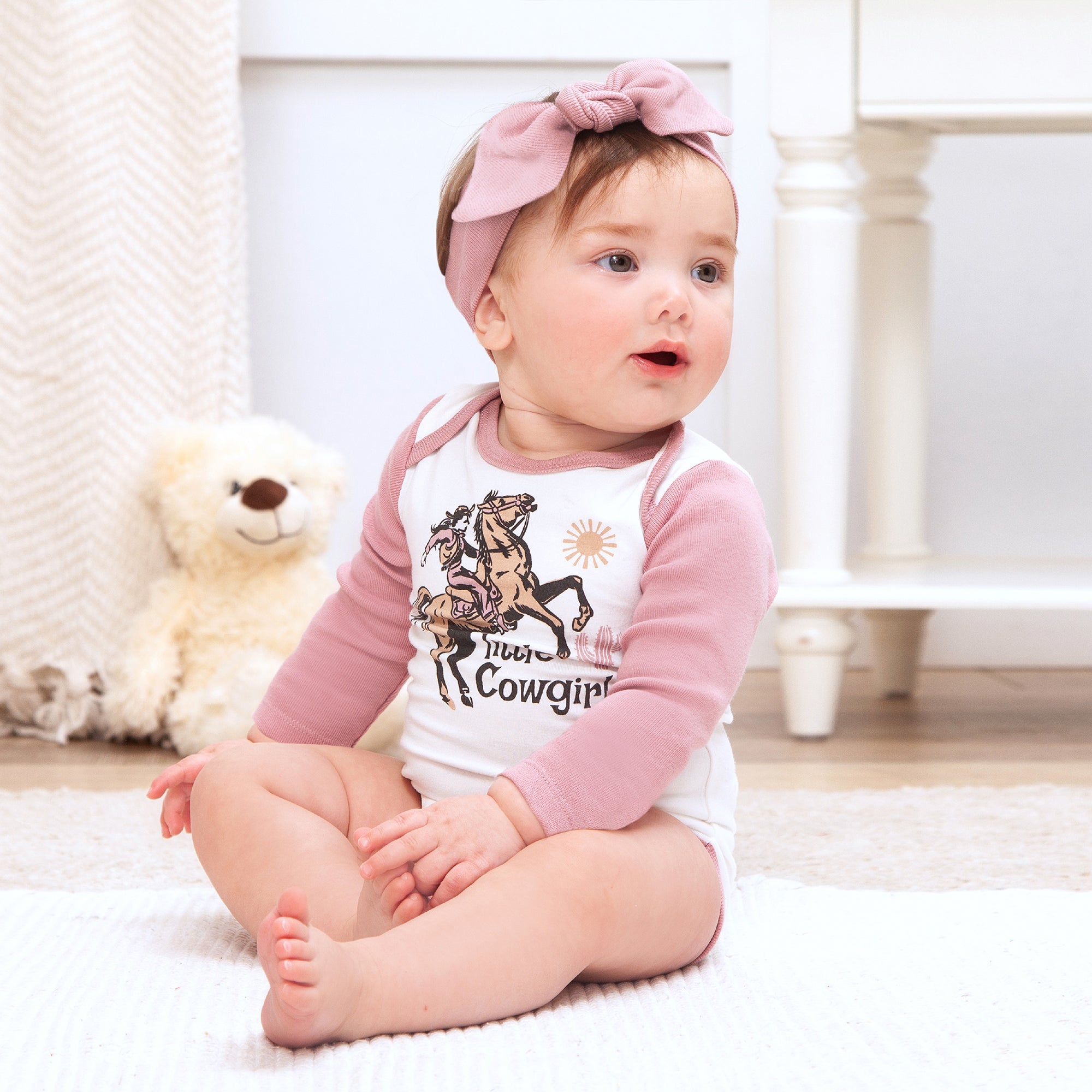 Wild West/pink Little Cowgirl Set Of Bodysuits