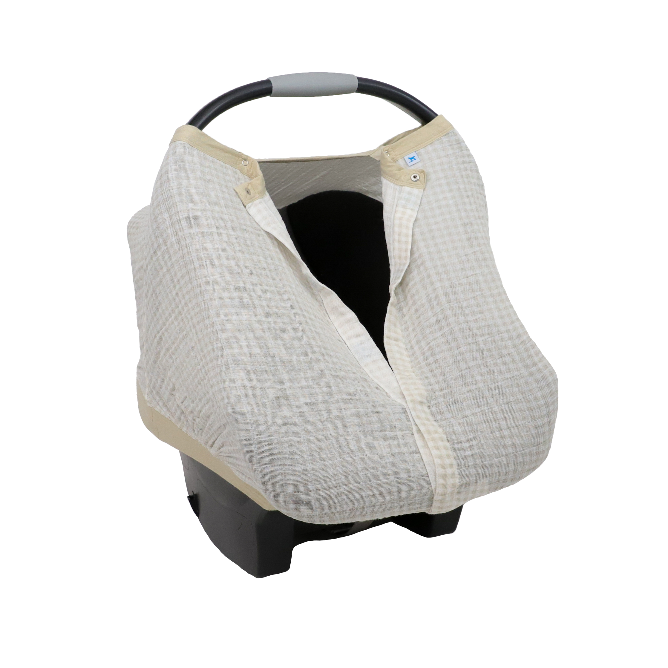 Cotton Muslin Car Seat Canopy - Tan Gingham