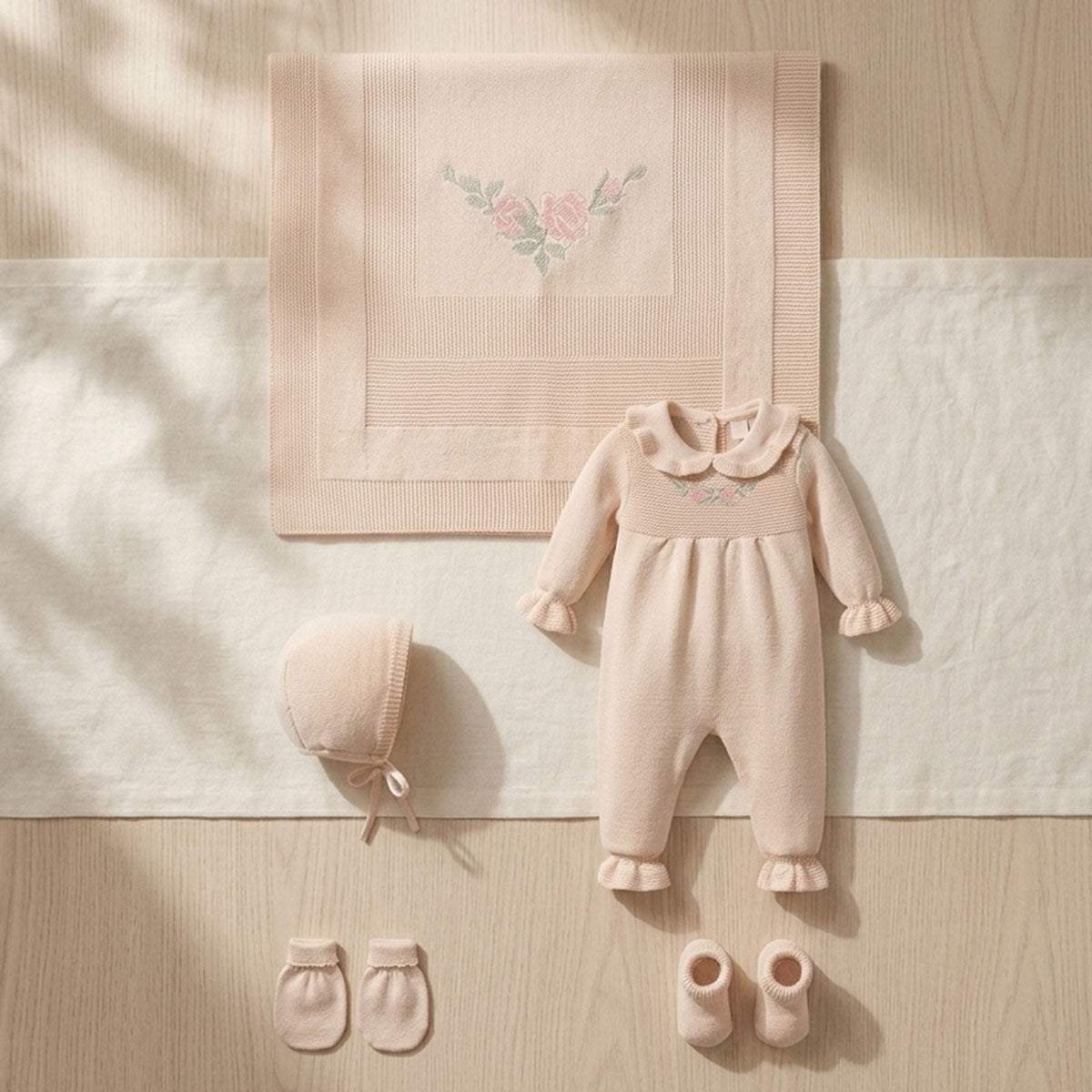 Alicia Beige Newborn Knitwear Coming Home Set (5 Pcs)