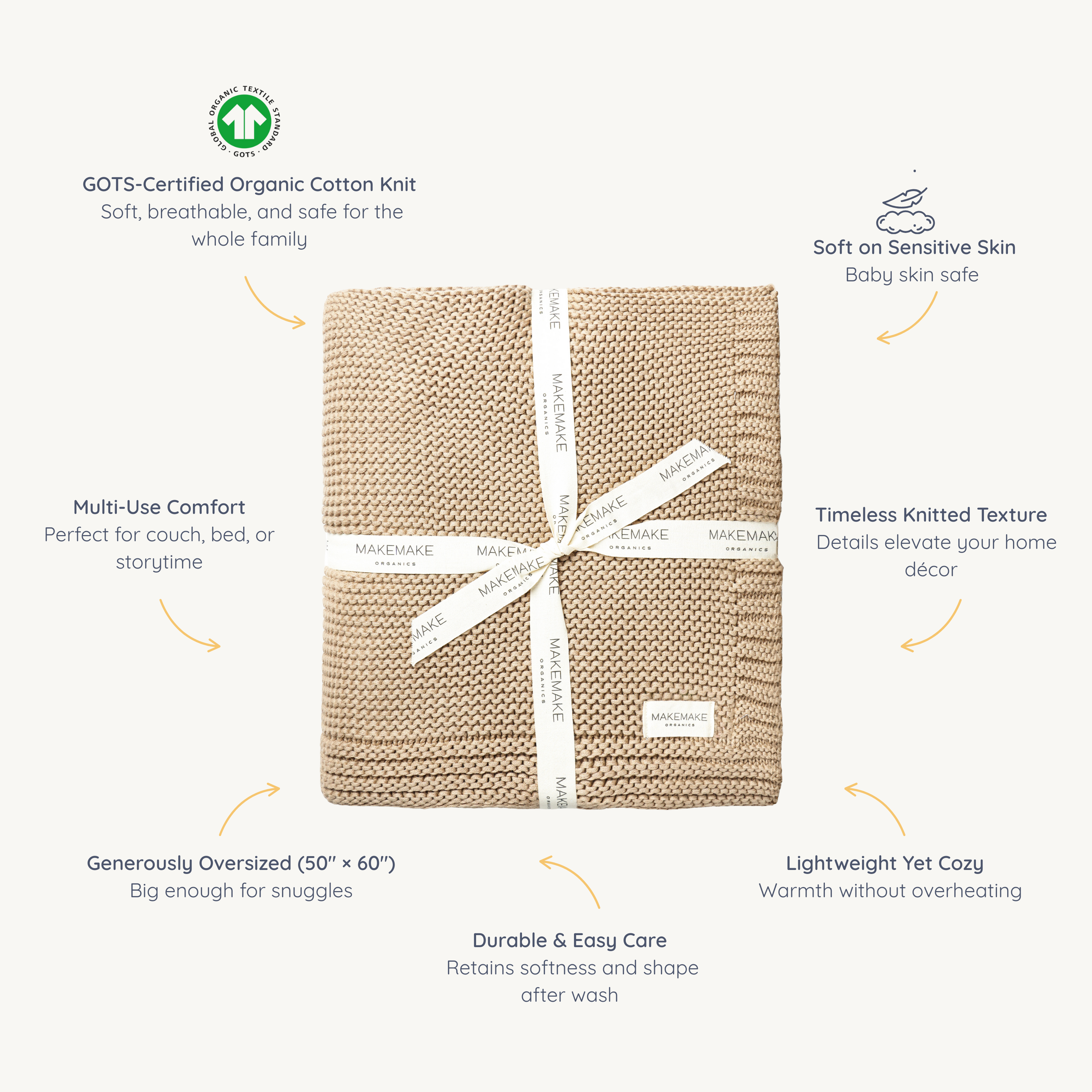 Organic Knit Throw Blanket - Sand