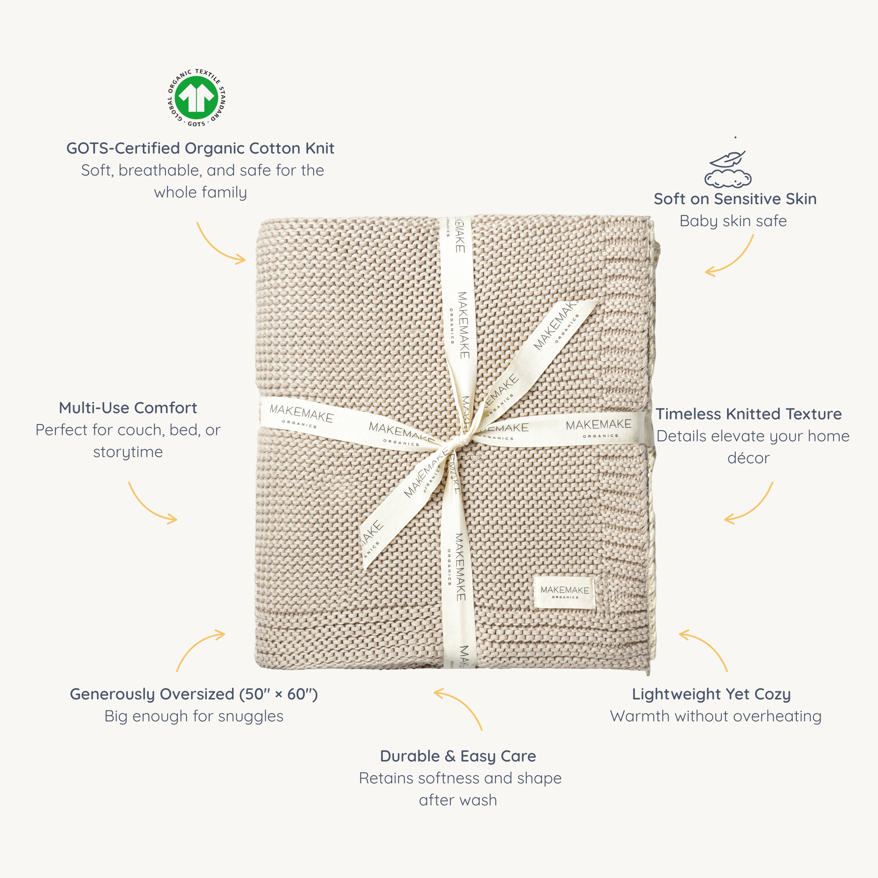 Organic Knit Throw Blanket - Beige