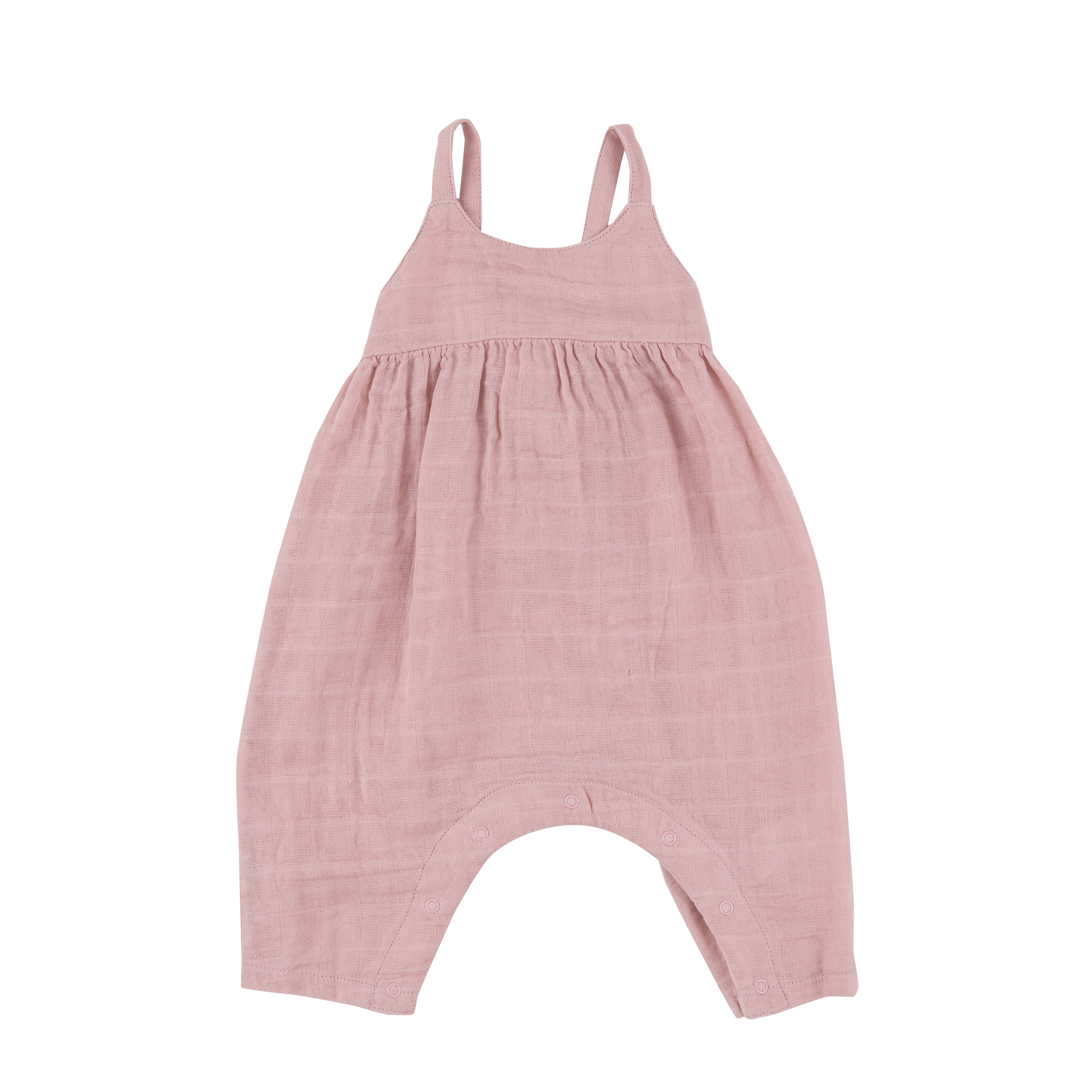 Tie Back Romper - Dusty Pink Solid Muslin