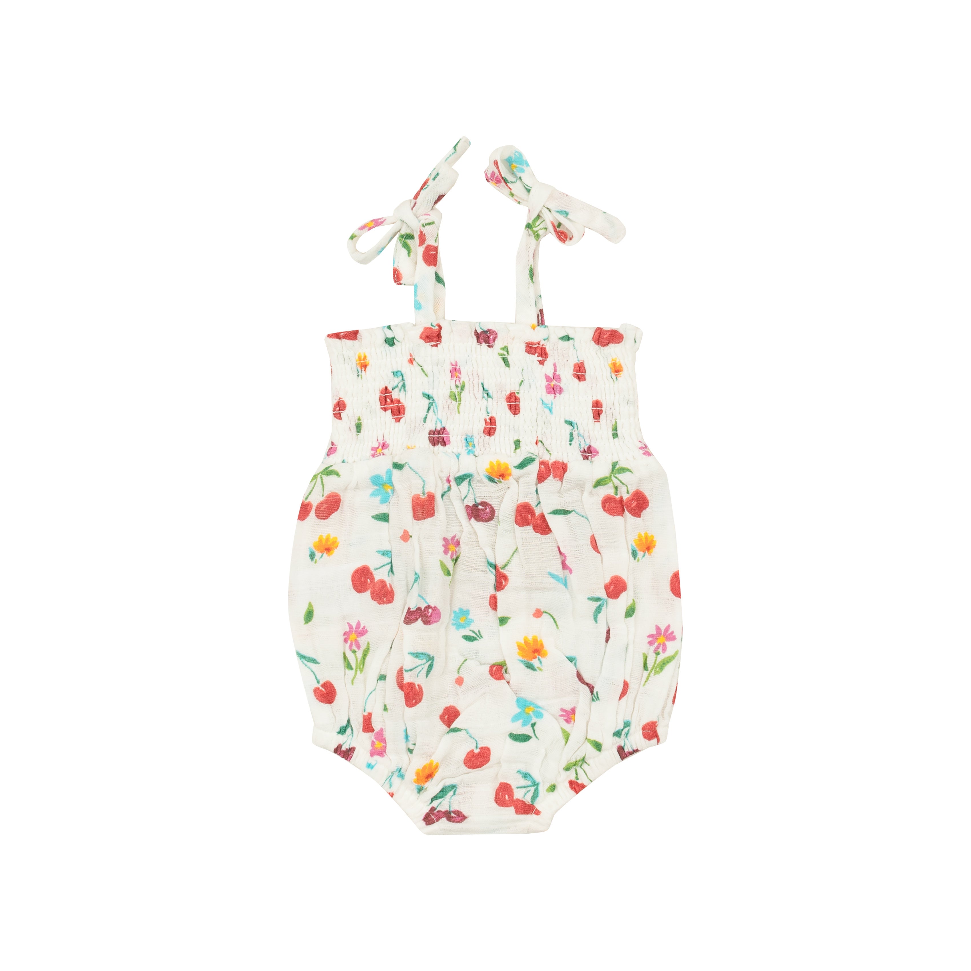 Tie Strap Smocked Bubble - Cherry