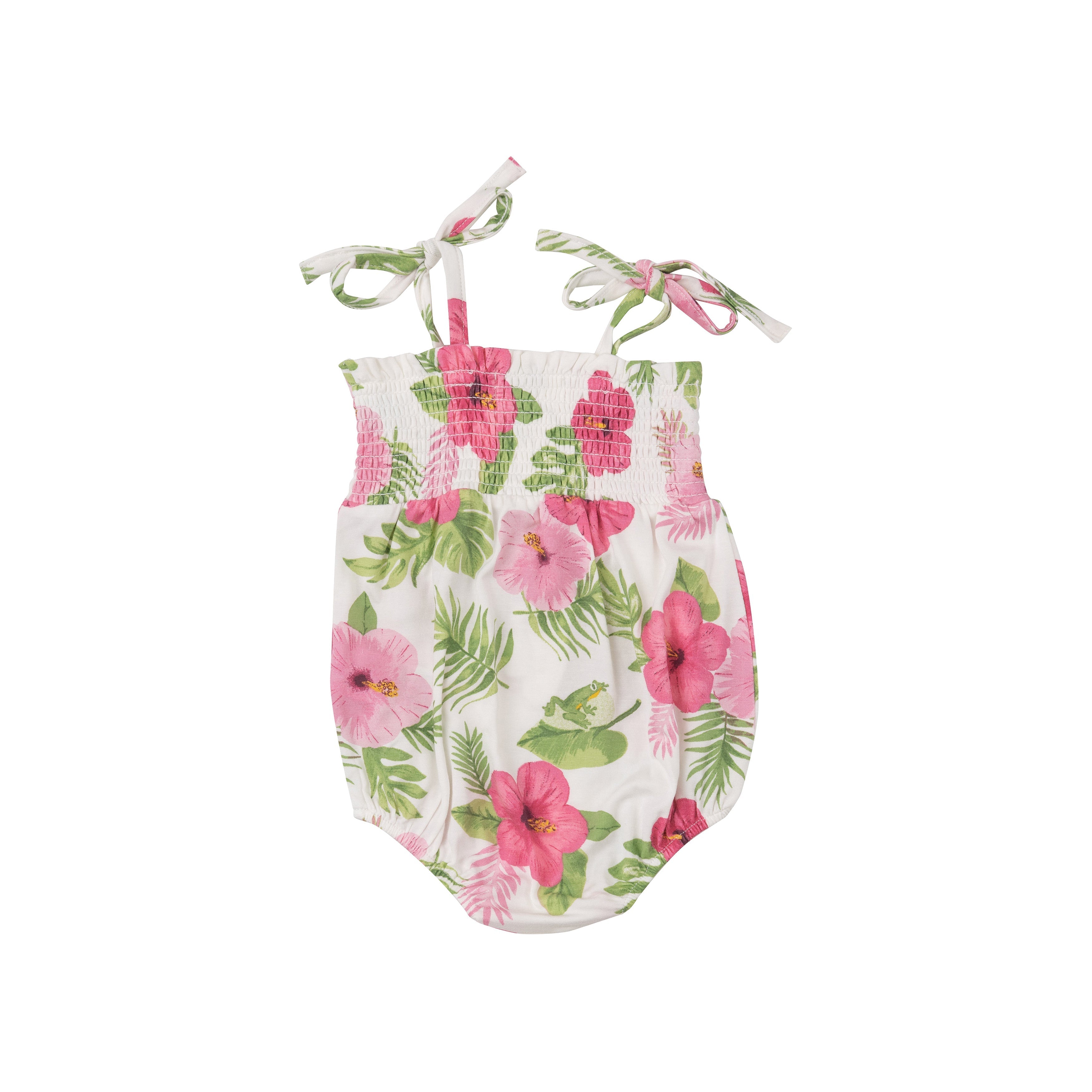 Tie Strap Smocked Bubble - Hibiscus