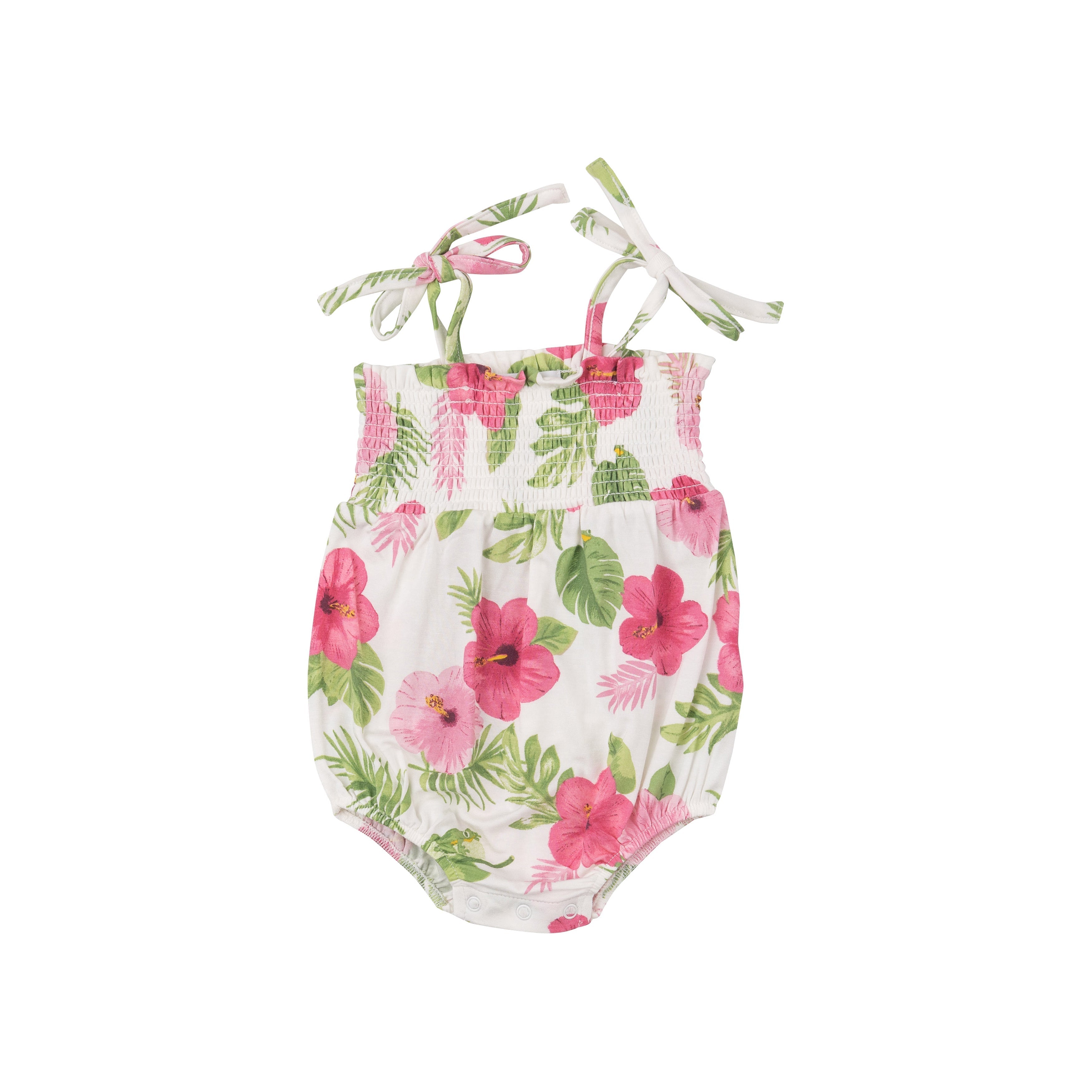 Tie Strap Smocked Bubble - Hibiscus