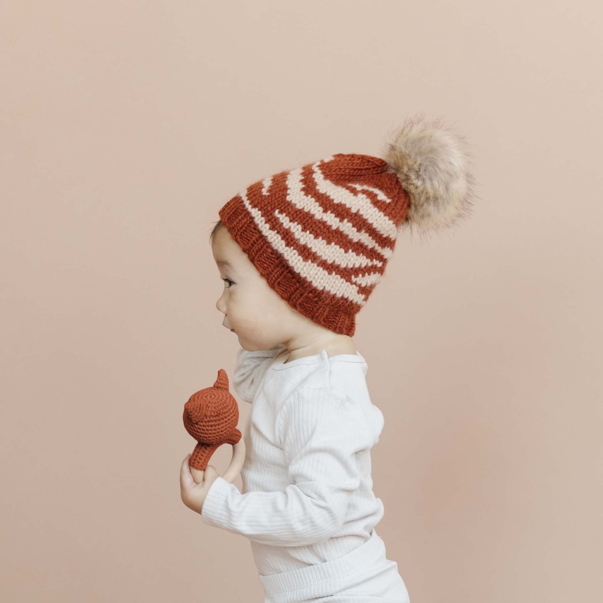 Baby Tiger Hat And Booties Set, Cinnamon/latte