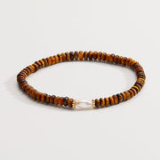 Tiger's Eye And Pearl Stretch Bracelet