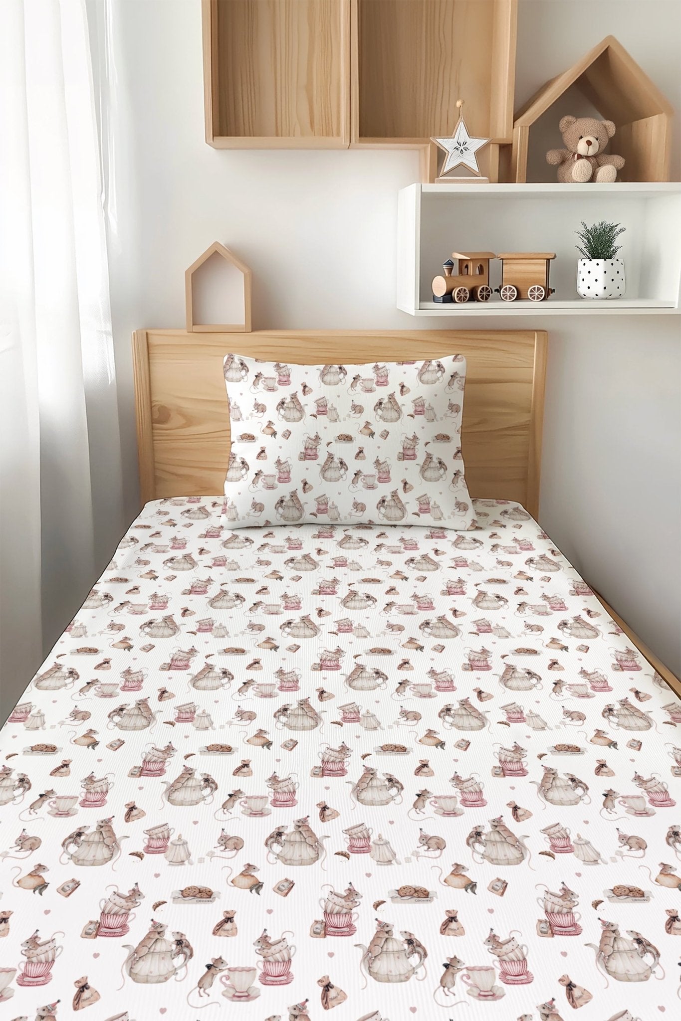 Tiny Tea Time Twin Fitted Sheet And Pillowcase Set