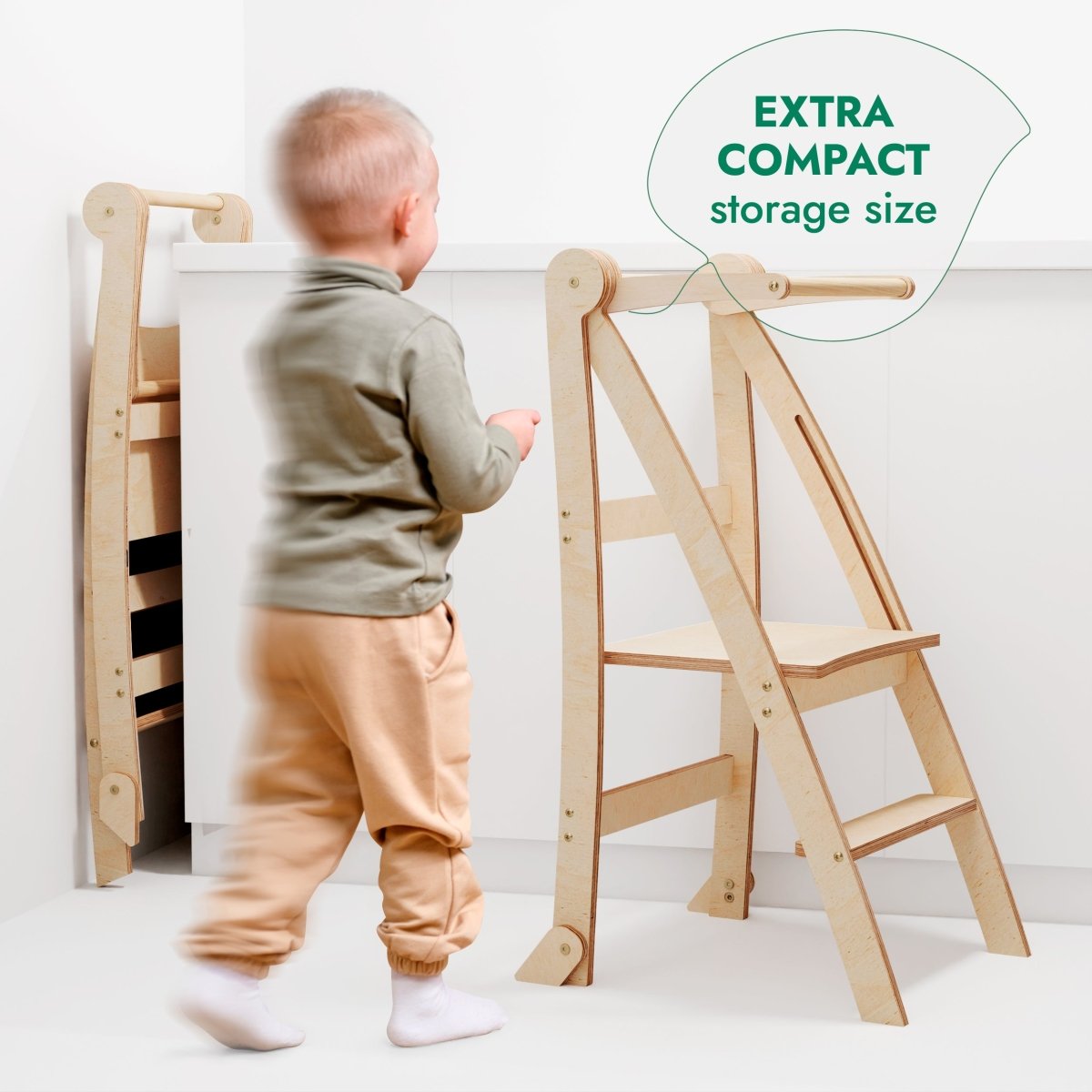 Toddler Tower: Foldable Step Stool For Toddlers - Beige