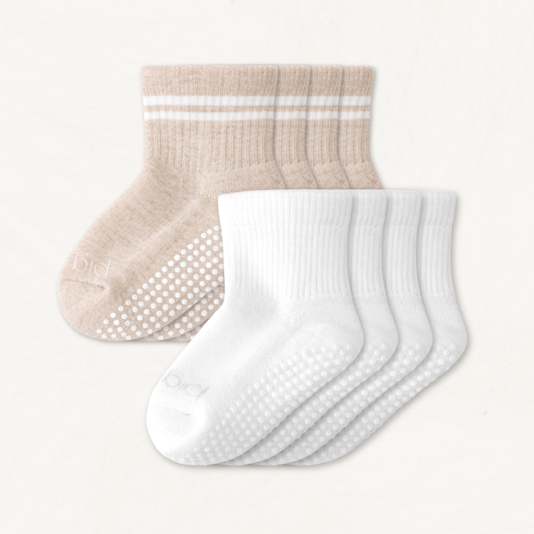 Toddler Gripper Crew Socks 4-pack (2-3t) - Oat