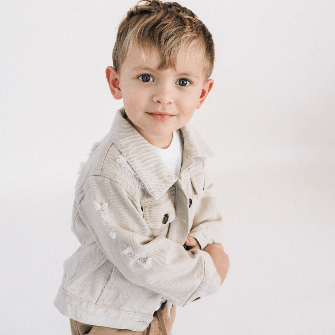Khaki Distressed Denim Jean Jacket - Child