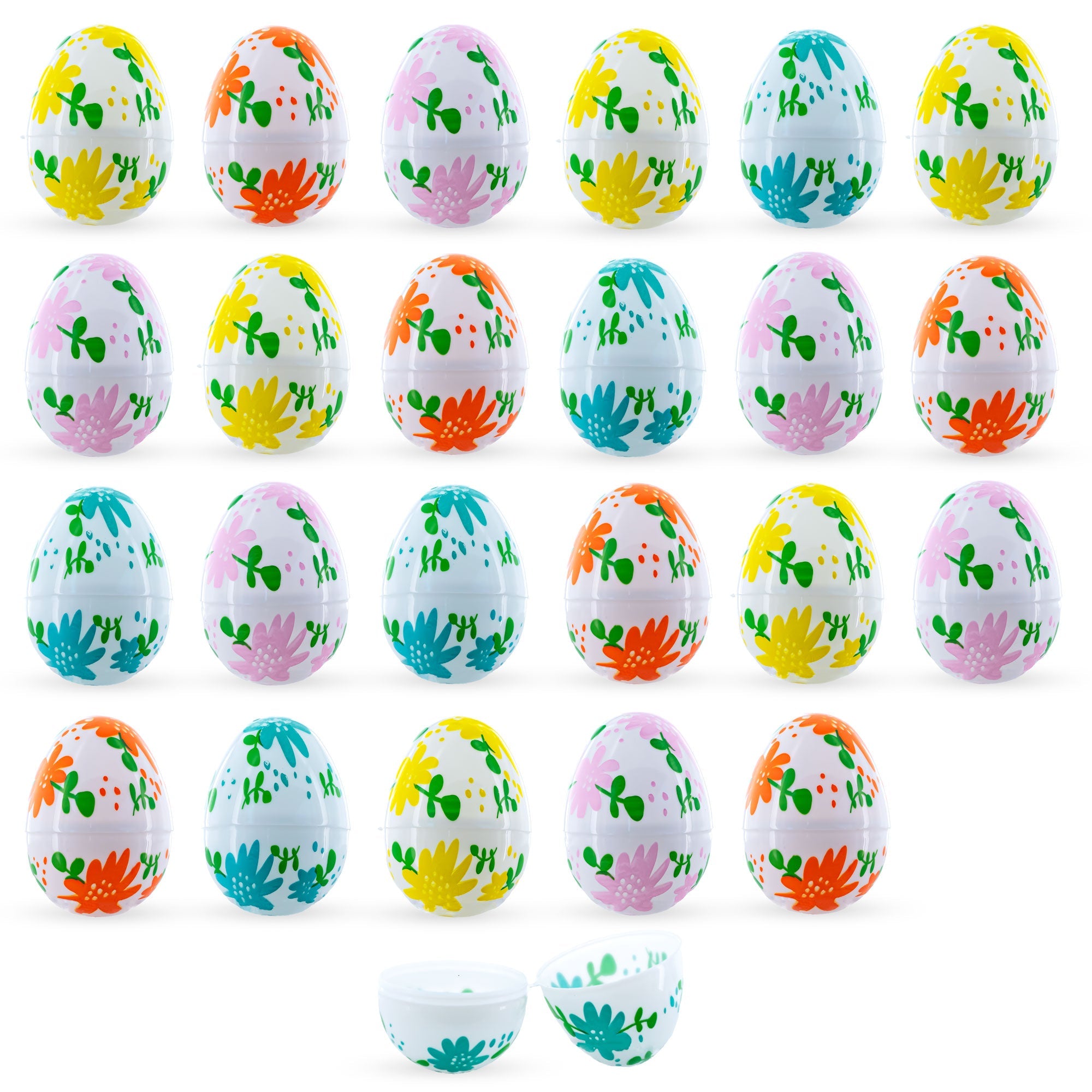 Whimsical Blooms: Set Of 24 Flowers On White Plastic Easter Eggs, 2.25 Inches Each